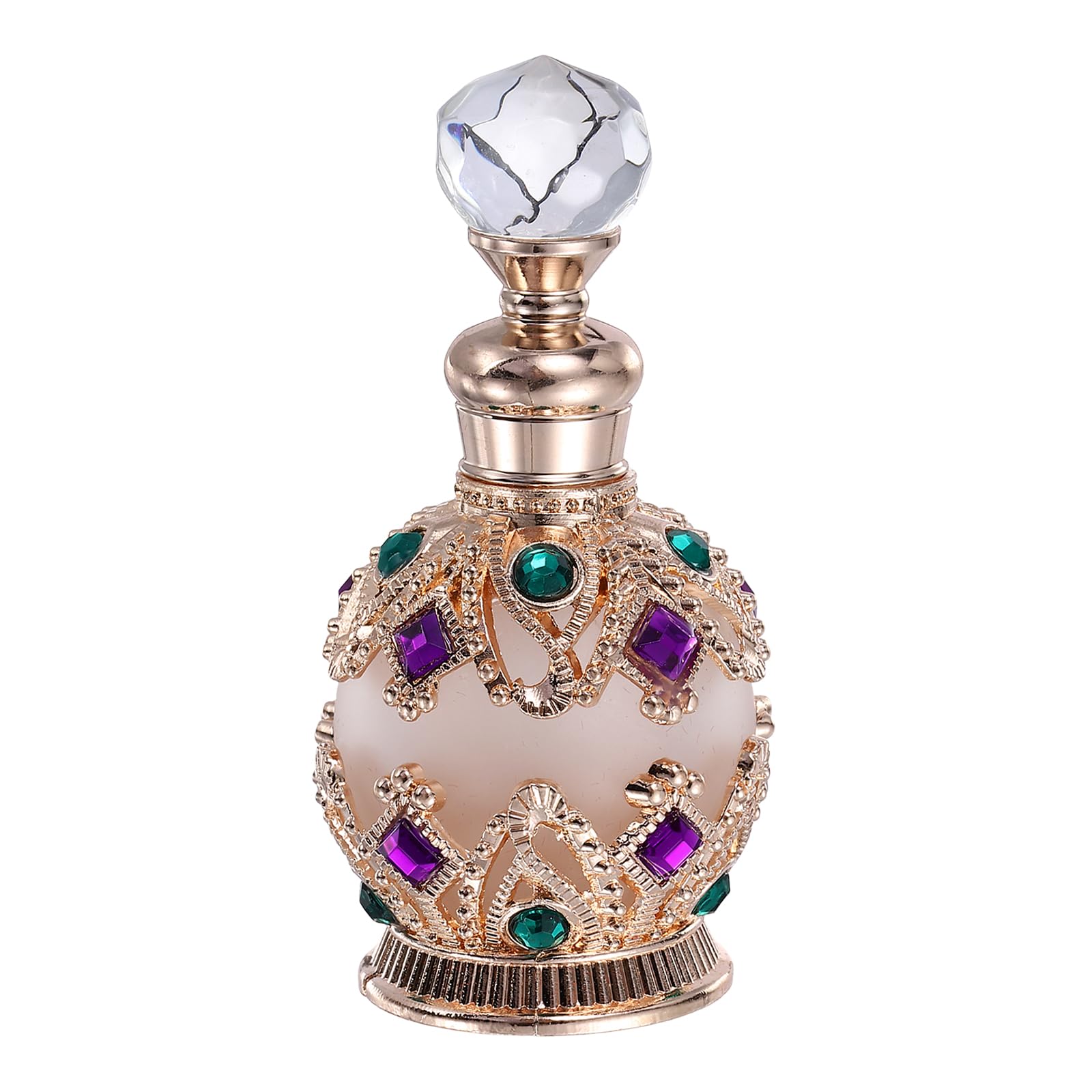 YELARXI 15ml Vintage Perfume Bottle Rose Gold + Green Purple Crystal