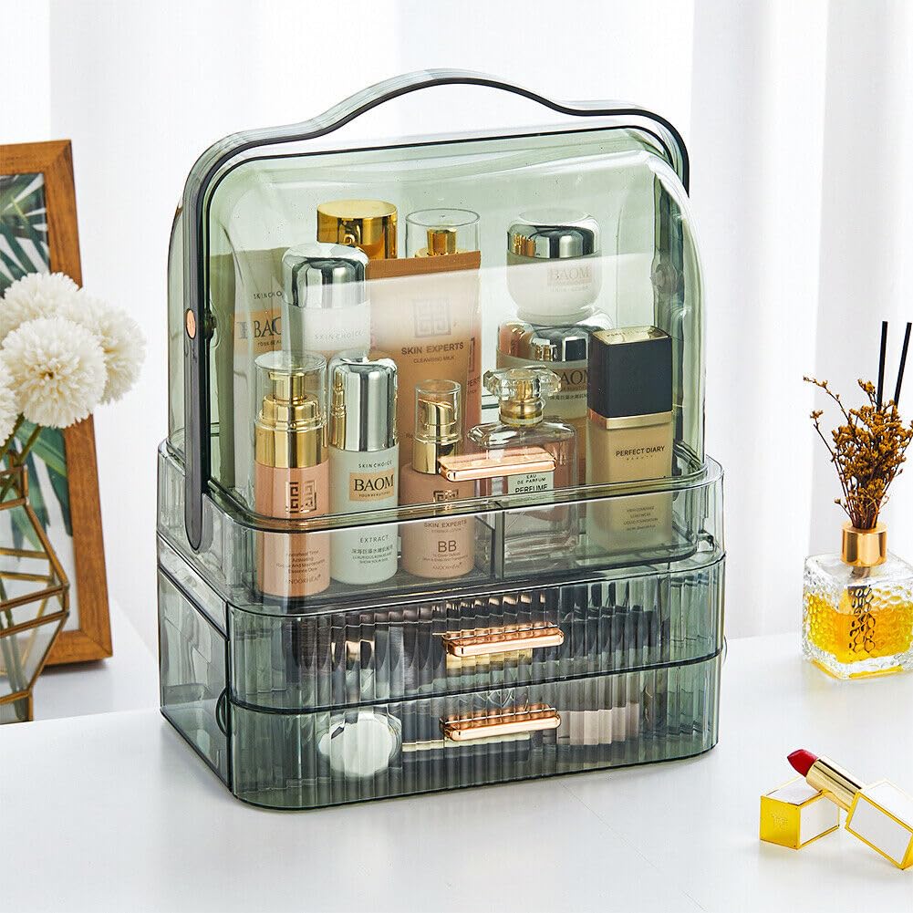 Furret Portable Makeup Storage Box Organiser 1 Display + 2 Drawers + 2 Lipstick Rack