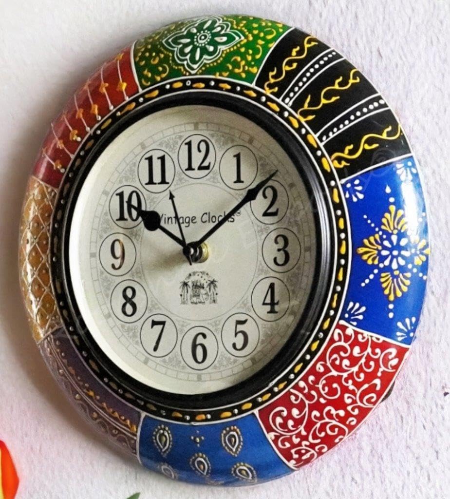 Vintage Clock Painted Handcrafted Wooden Wall Clock/One Year Warranty / 5583-10-H