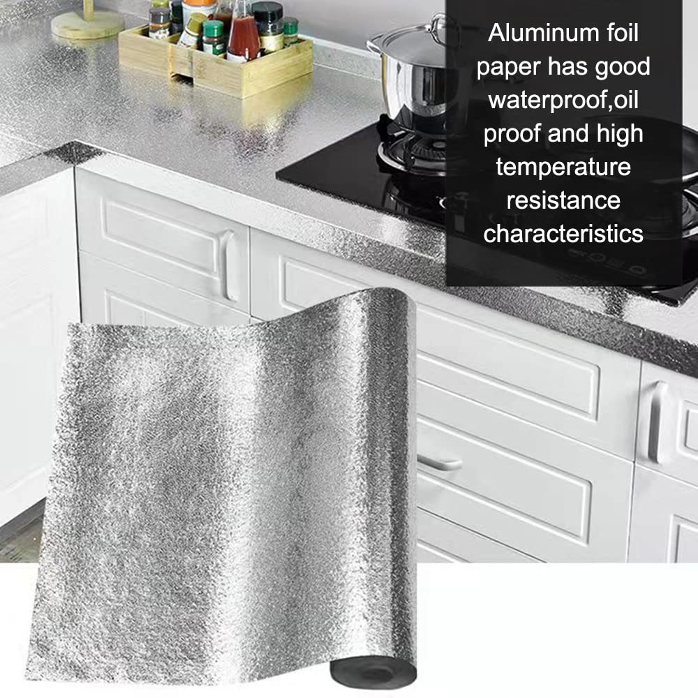 Kitchen Backsplash Waterproof Oil Proof Aluminum Foil Sticker, Texture Peel And Stick Wallpaper Removable And Self Adhesive Pape