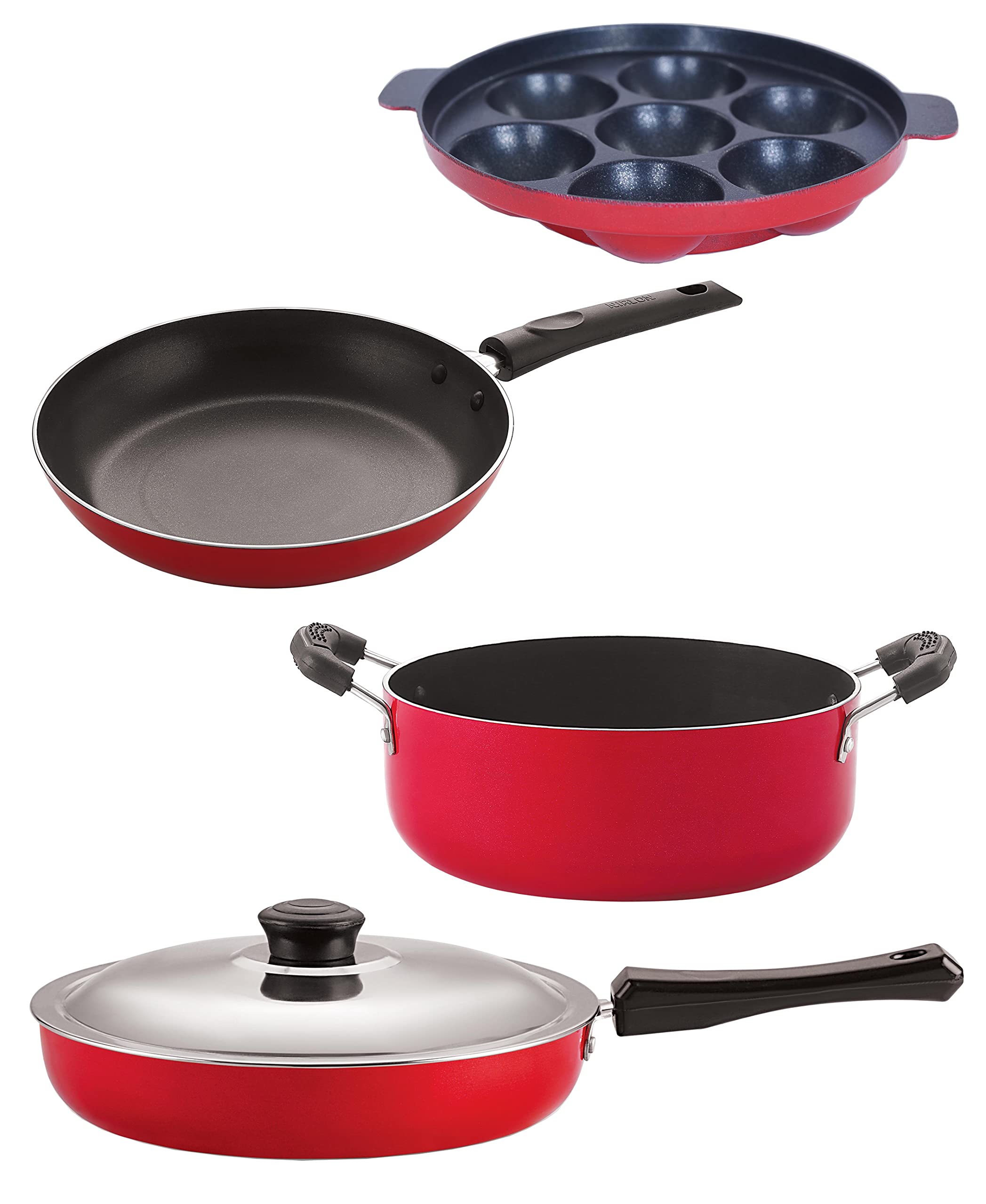 Nirlon Non Stick Aluminium Cookware Gift Set, 4 Pieces (Fp10_Tp22_Ap7_Cs24)