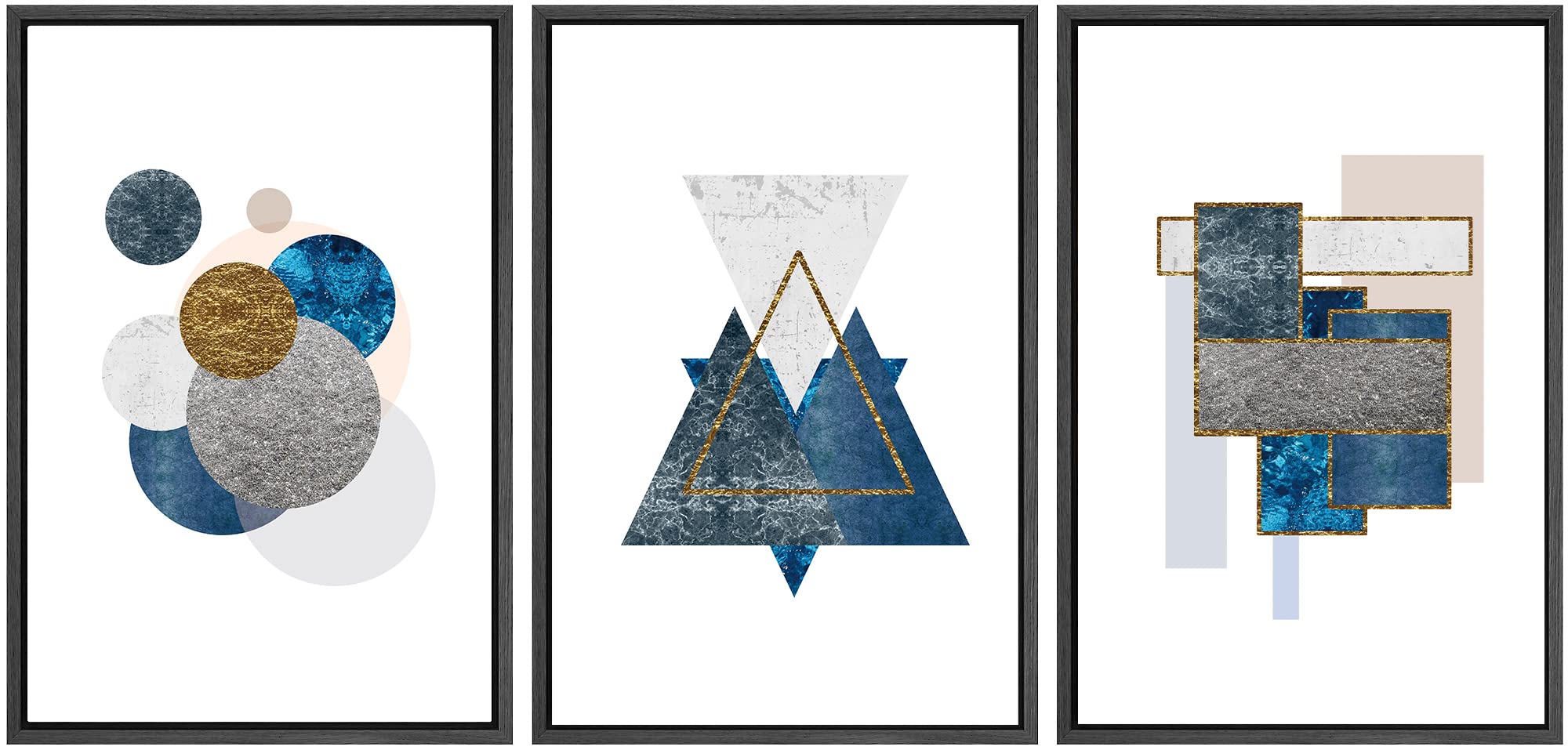 Signwin 3 Piece Framed Canvas Wall Art Abstract Geometry Canvas Prints Home Artwork Decoration For Living Room,Bedroom - 24''X36