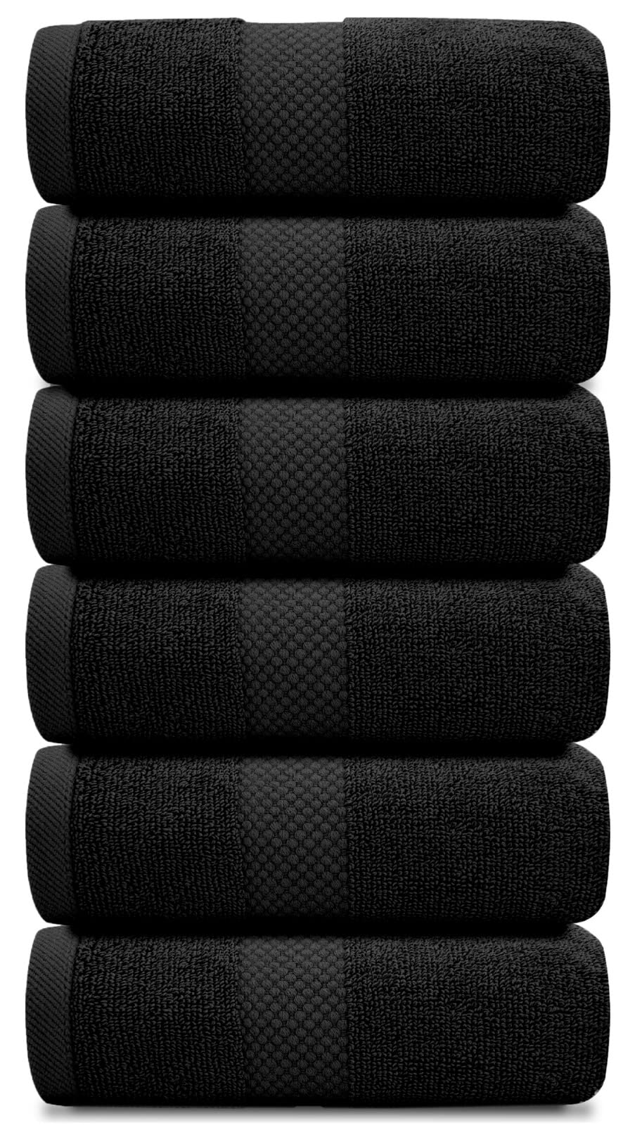 White Classic Luxury Hand Towels | Cotton Hotel spa Bathroom Towel | 16x30 | 6 Pack | Black