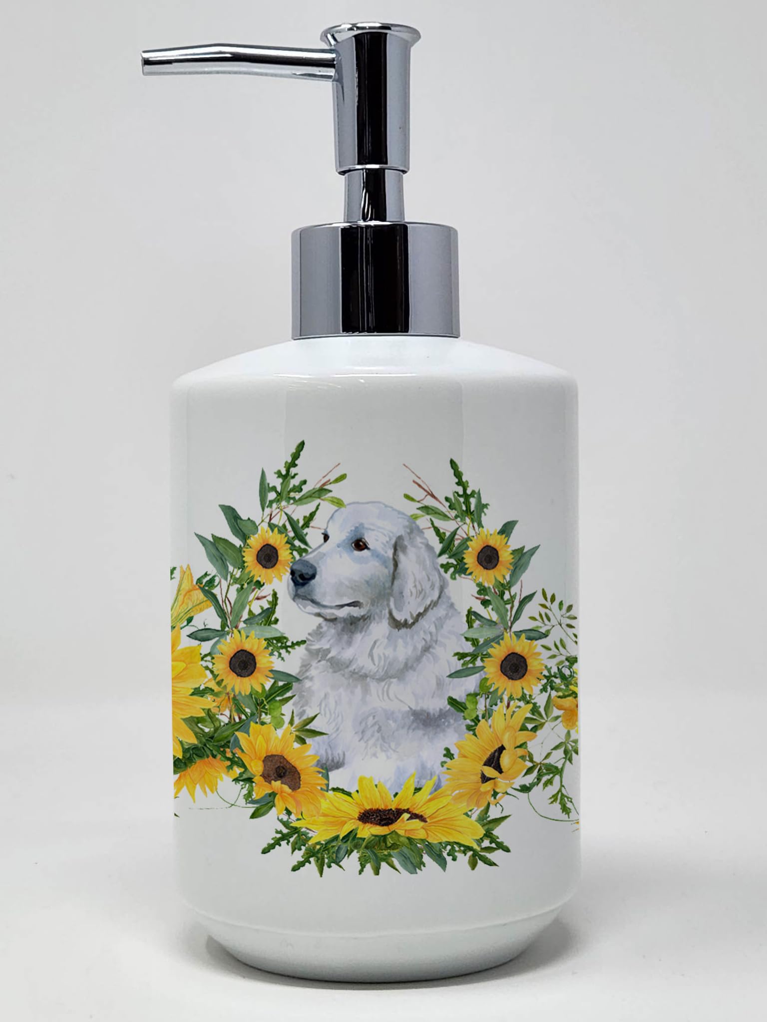 Caroline'S Treasures Ck2867Soap Maremma Sheepdog In Sunflowers Ceramic Soap Dispenser Hand Soap Dispenser Pump Bottles For Bathr