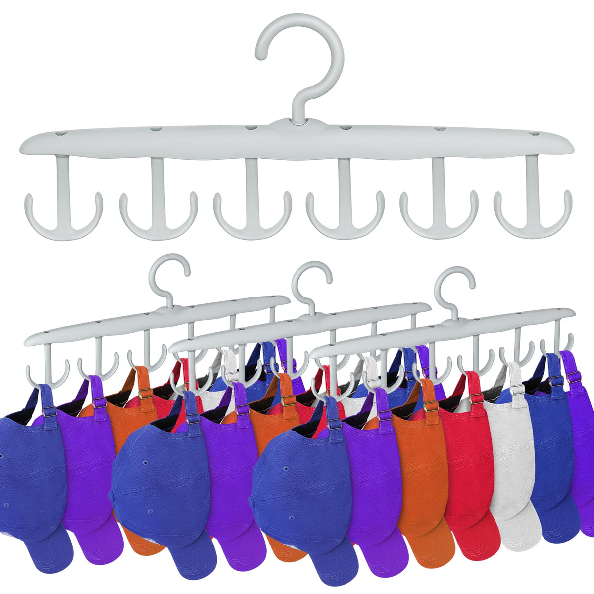 Xqxa Hat Hangers For Closet, 4 Packs Hat Organizer For Baseball Caps, 360-Degree Rotation Hat Holder Storage With 12 Hooks, Orga