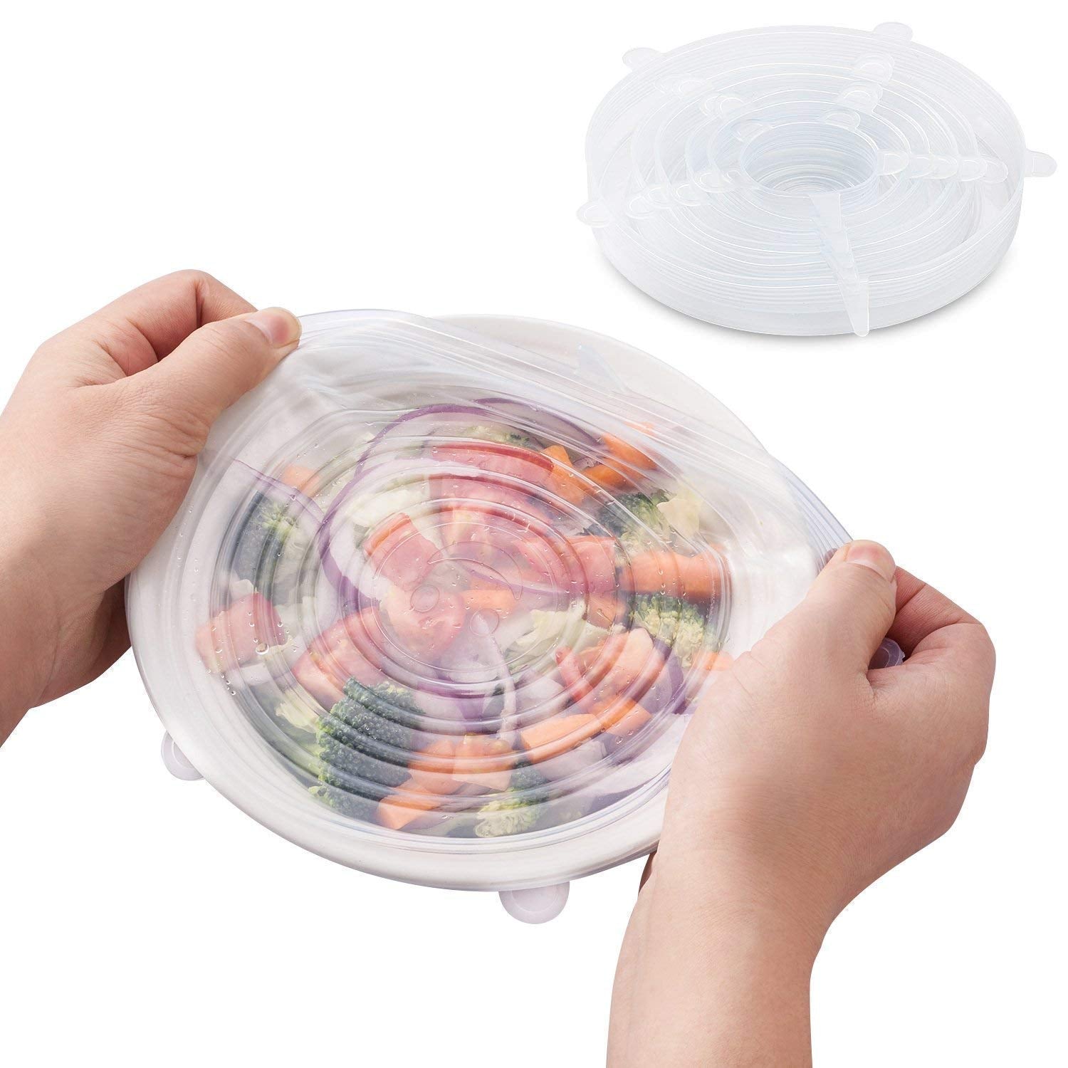 NIWRT Multi Size Silicone Stretch Lids Food Saver Microwave, Freezer Covers for Bowl, Can, Jar, Glassware  Set of 6