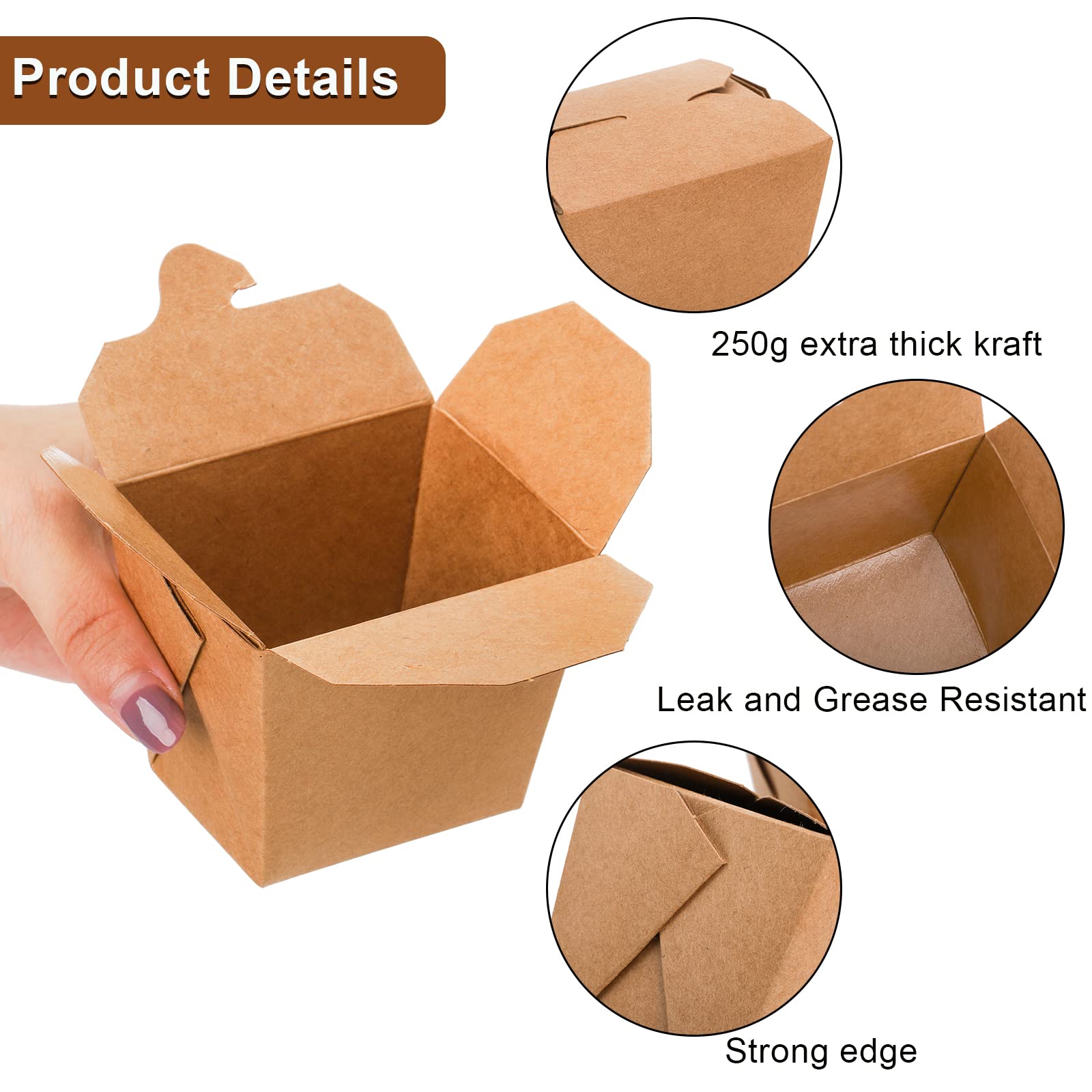 Deayou 100 Pack Chinese Food Container, Kraft Brown Cardboard Food Pails For Meal, Party, Microwaveable