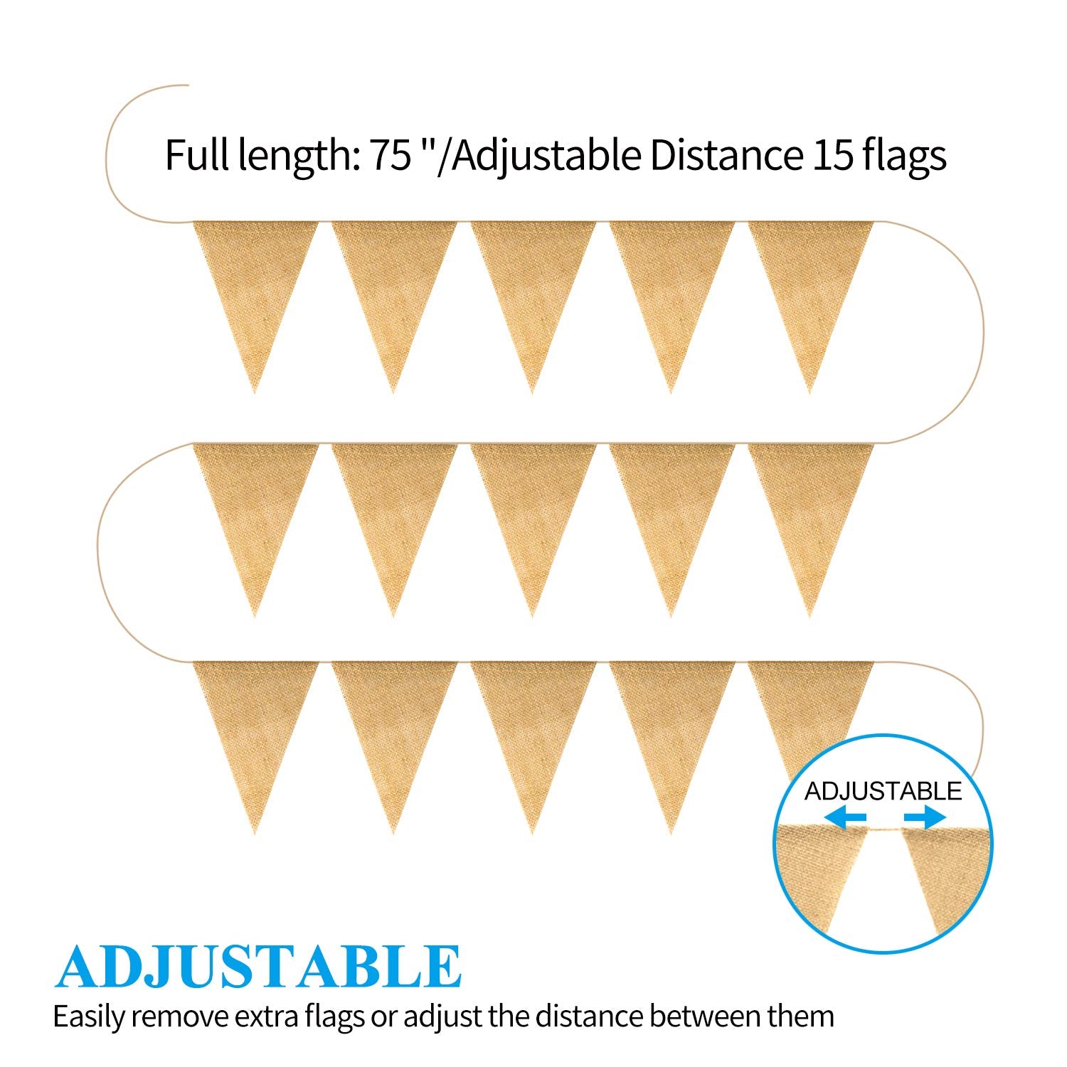 Novelty Place 15Pcs Burlap Banner - 14 Ft Triangle Flag - Diy Hand Painted Home Decorations For Holiday, Birthday, Wedding, Grad