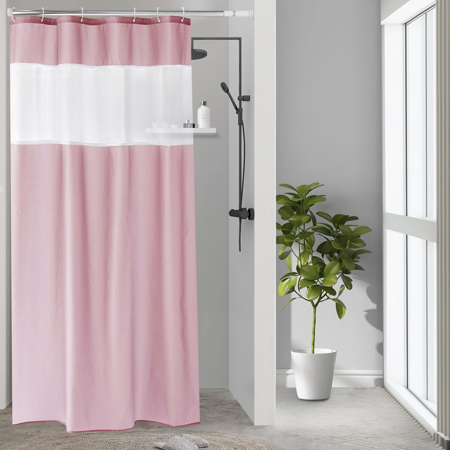 UFRIDAY Light Pink Shower Curtain Stall Size 36x72 inch Fabric Shower Curtain with a White Liner Waterproof Pink Shower Curtains for Bathroom