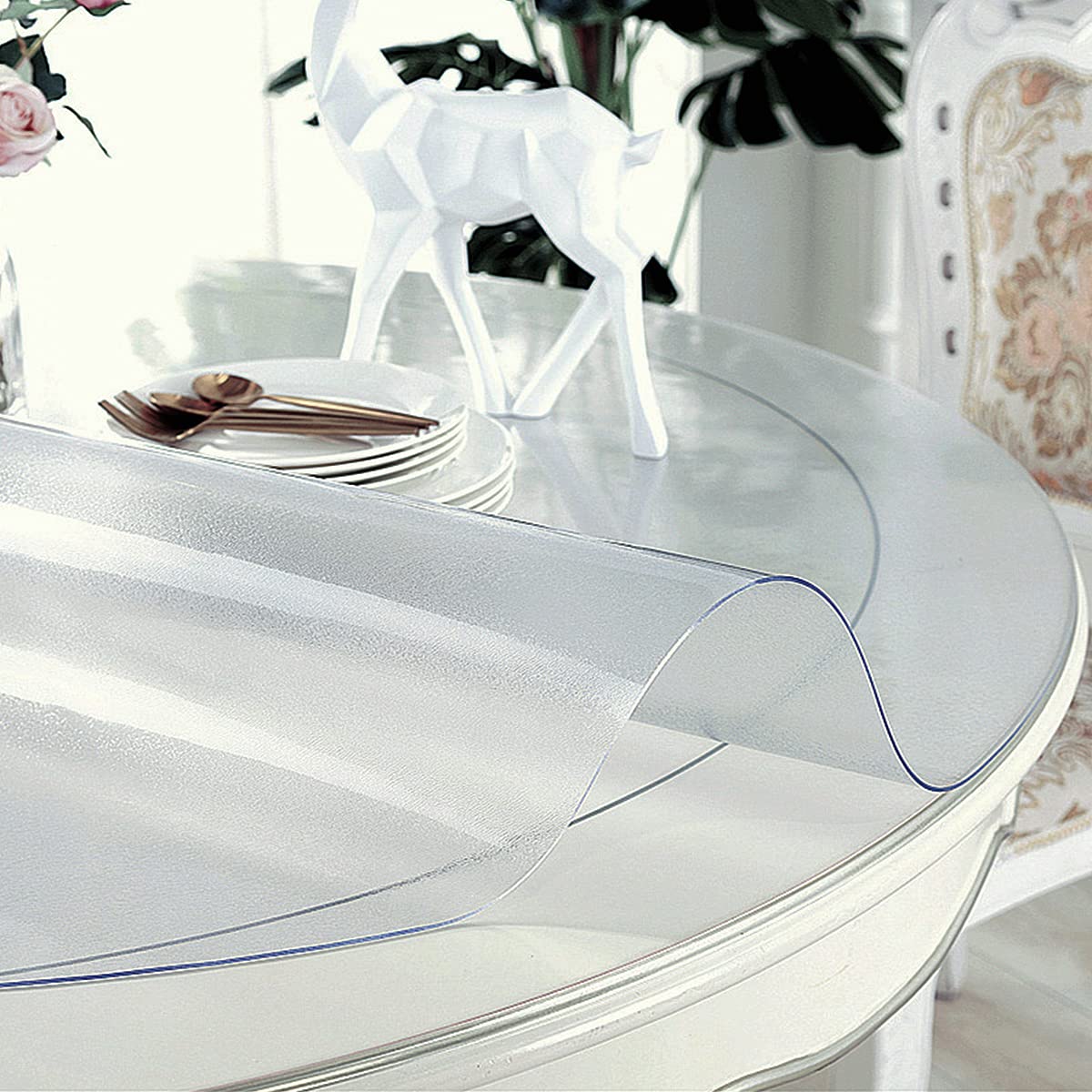 Royhom 2Mm Thick 47 Inch Frosted Round Table Cover Protector, Round Frosted Table Protector, Round Table Pad, Plastic Round Tabl