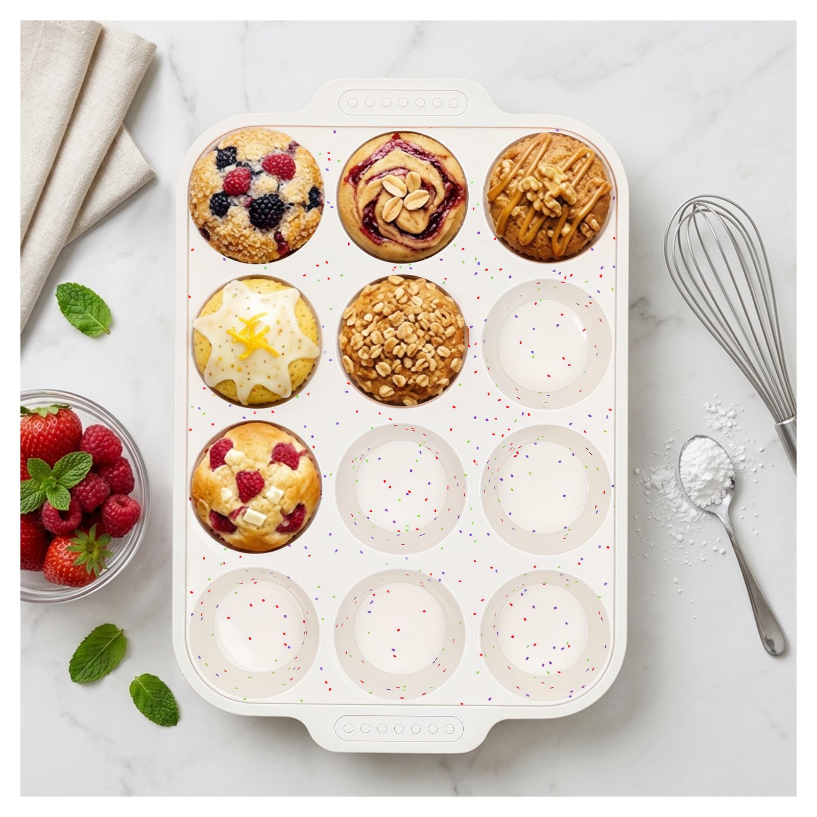 Vinino Silicone Muffin Pan with Reinforced Frame, Nonstick Cupcake Pan