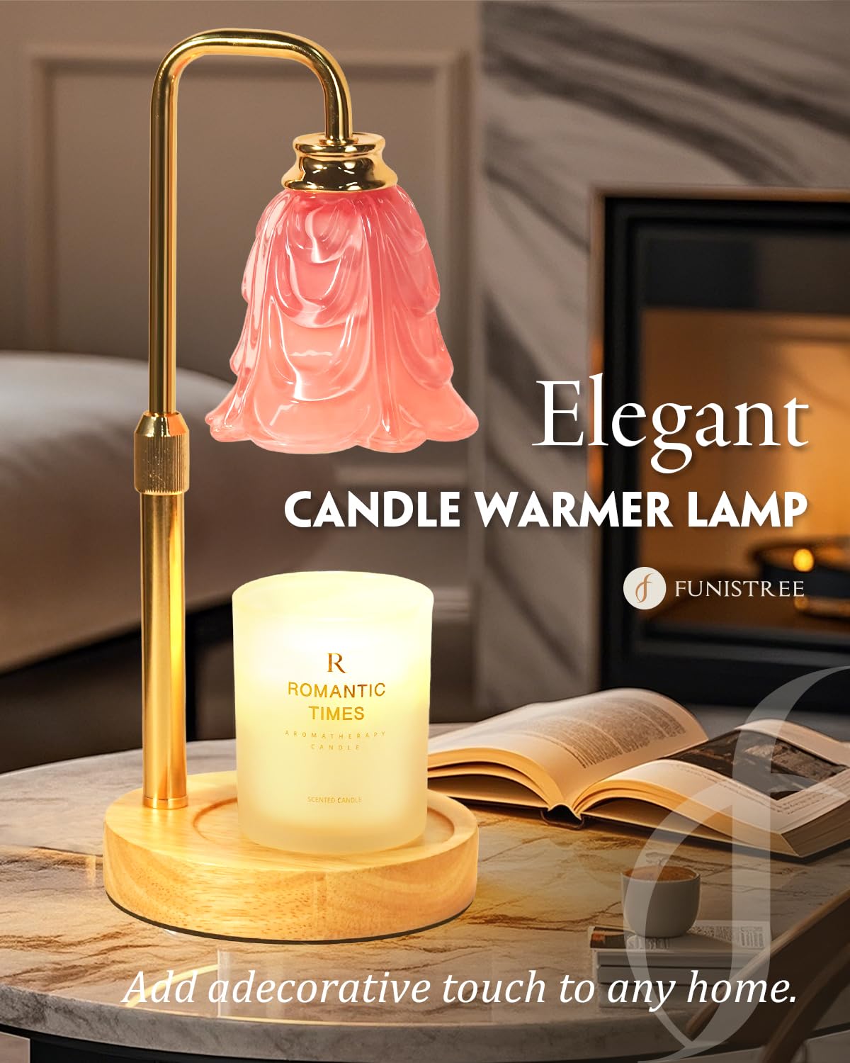 Small Candle Warmer Lamp with Timer, Adjustable Pink Flower Candle Heat Lamp, Unique Women s Gifts for Birthday, Dimmable Candl