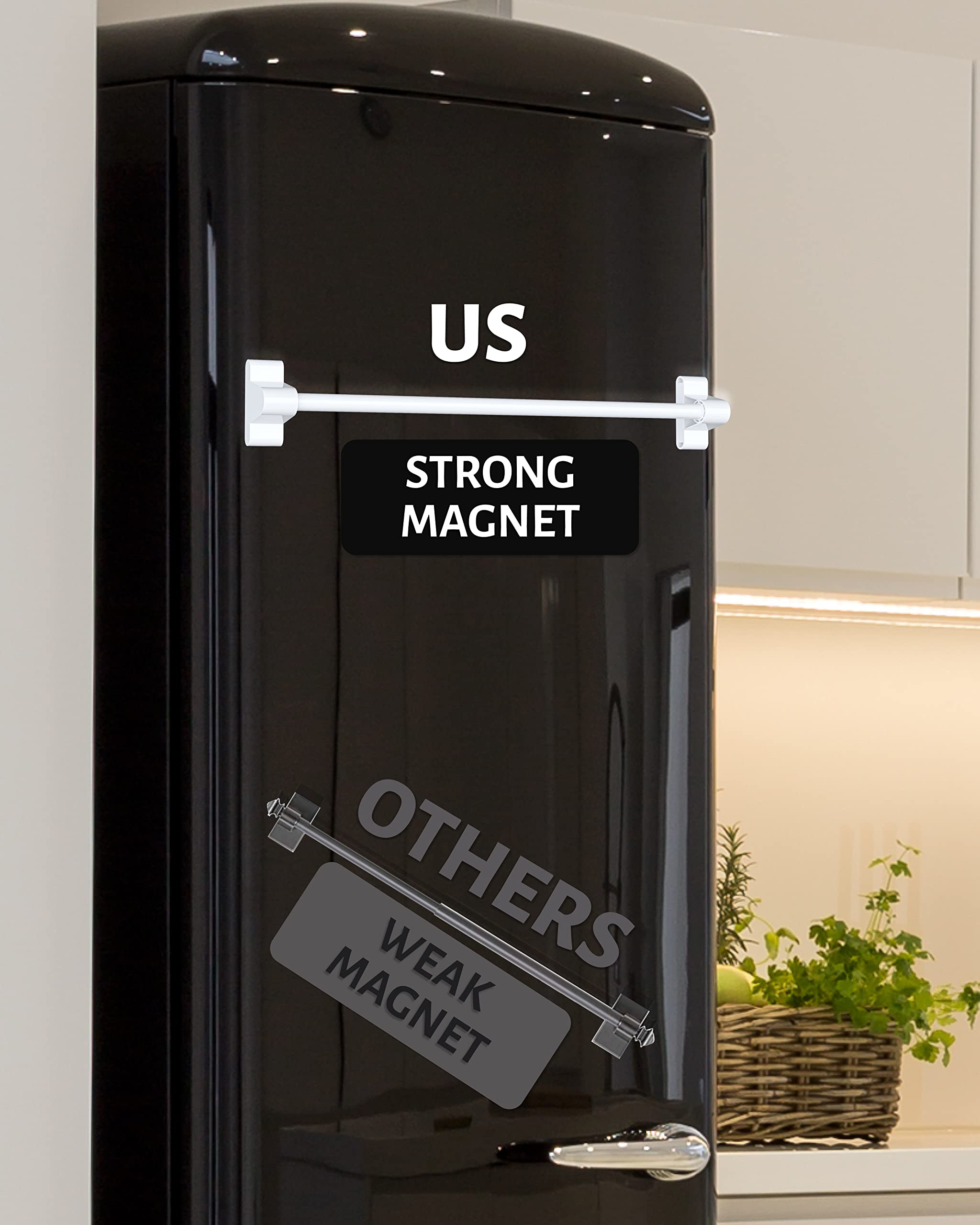 Skywin Magnetic Towel Holder For Refrigerator - 2 Pack Small Magnetic Curtain Rod For Metal Door With Adjustable Length - Fits T