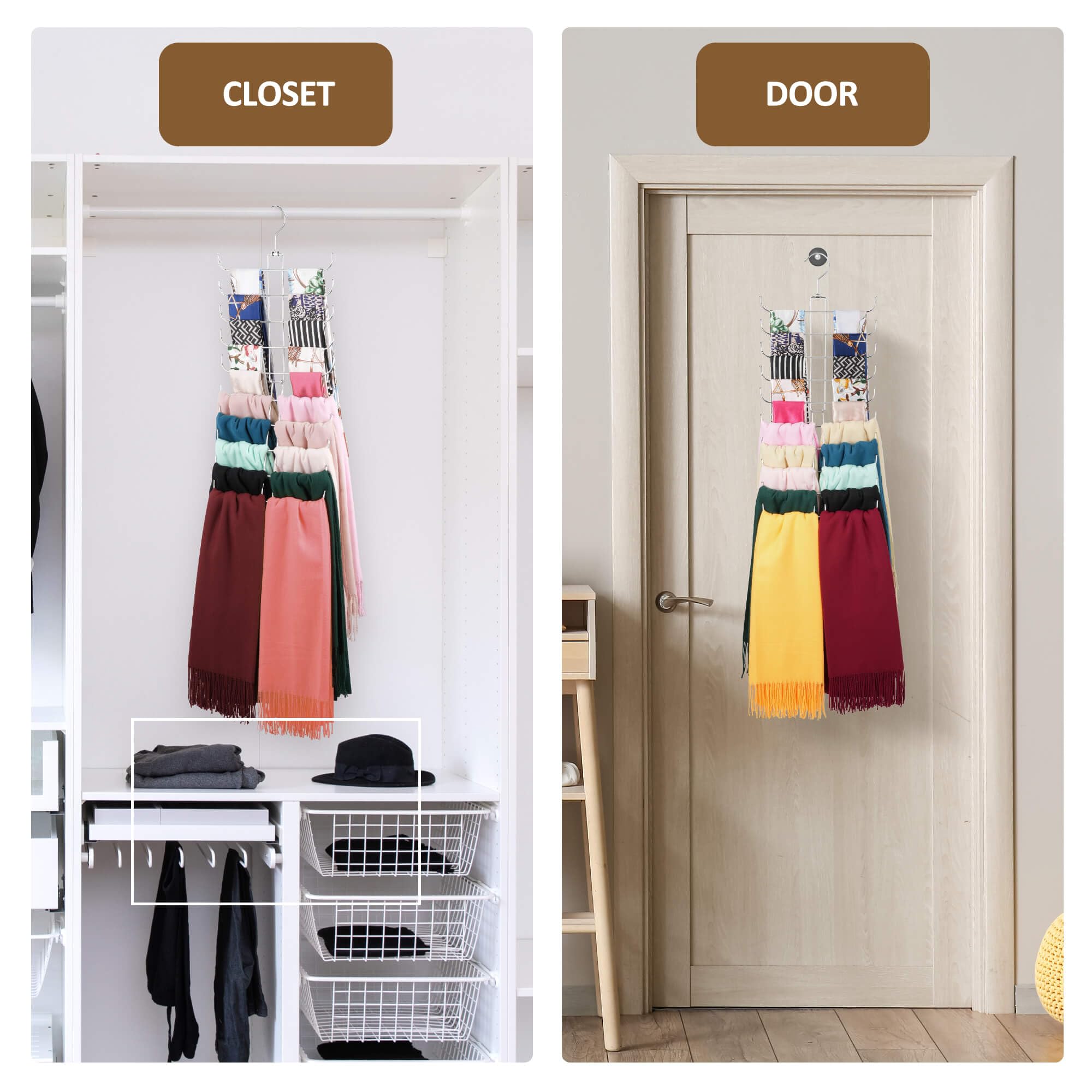 Zedodier Scarf Organizer Scarf Hanger For Closet, Rotatable Sturdy Hijab Holder Holds 20 Scarves, Space Saving Closet Organizers