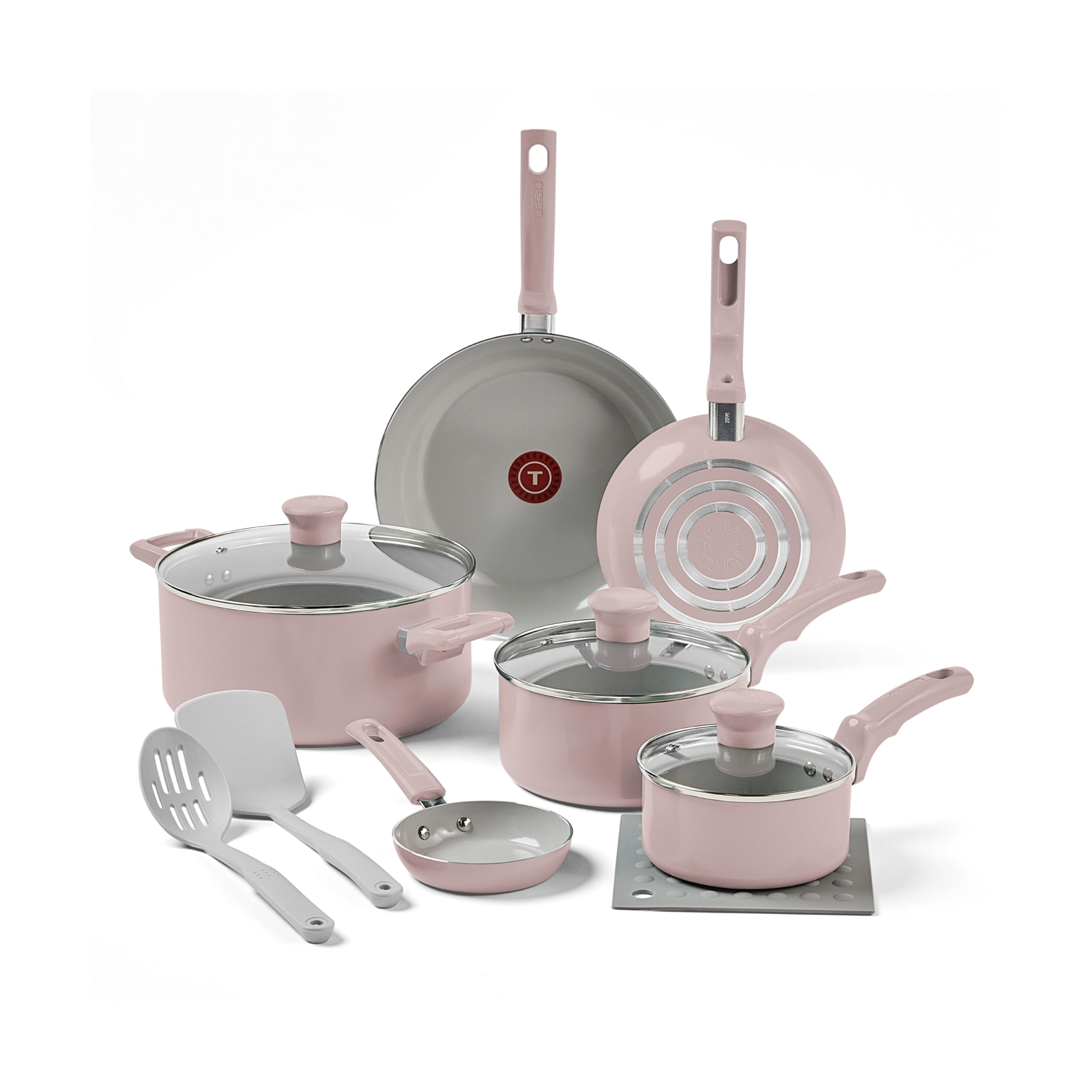 T-Fal Refresh Ceramic Nonstick Cookware Set, 12-Piece Ceramic Pots and Pans Set, Oven Safe to 350F, Includes Stockpot, Griddle, 