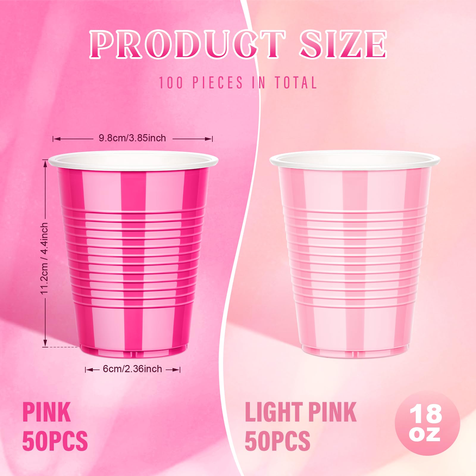 KesaPlan 100PCS 18 oz Plastic Cups, Party Cups Light Pink and Hot Pink Cup Disposable Drinking Cup Bulk For Bachelor Party Chris