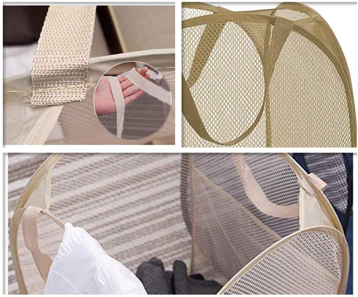 Durreus Sturdy Collapsible Big Mesh Laundry Basket Large Clothes Hamper With Handles Portable Room Closet Storage Organizer Beig