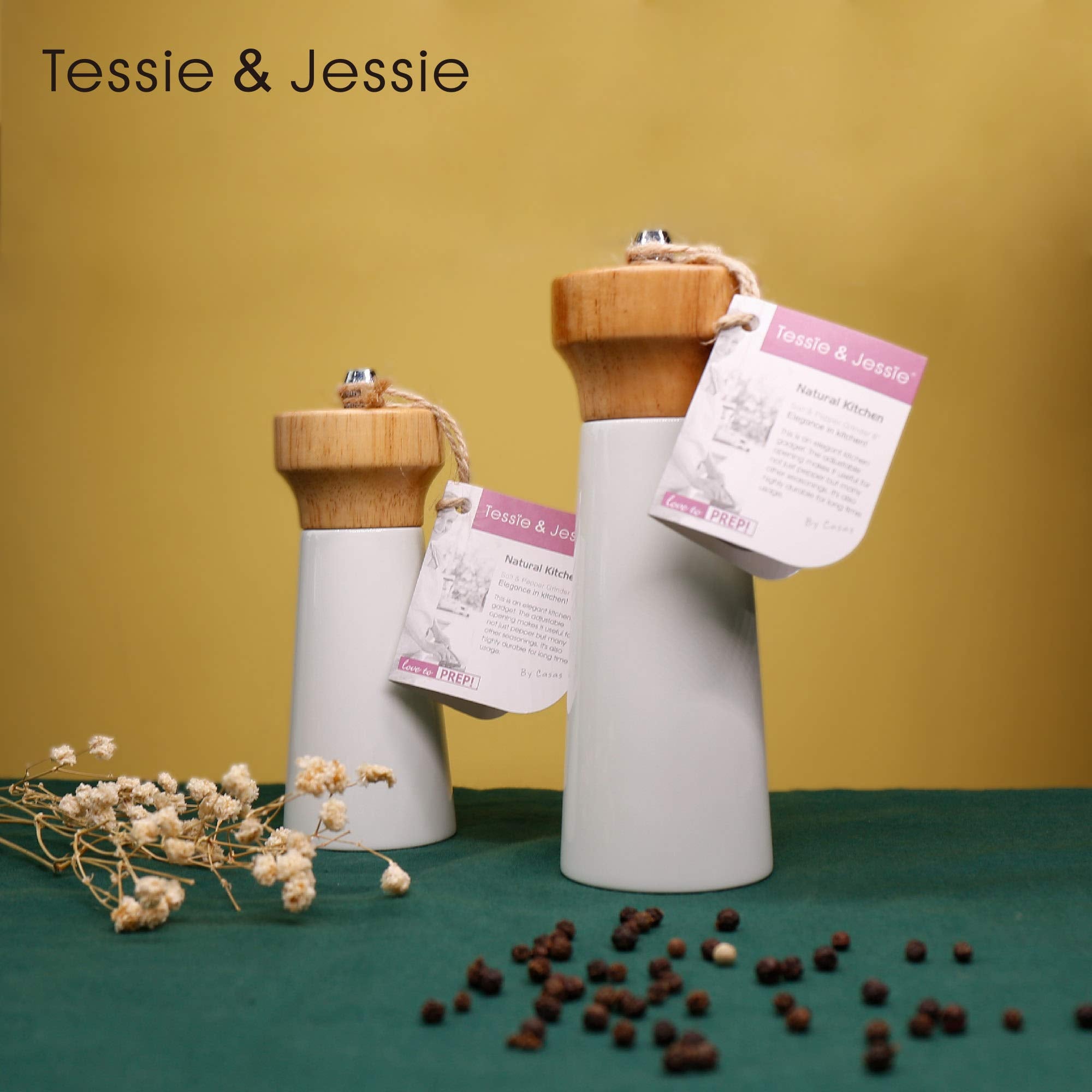 Wooden Salt And Pepper Grinder Set, Sustainable Cherry Wood, Elegant Lighthouse Sea Salt Grinder And Black Pepper Mill Set For S