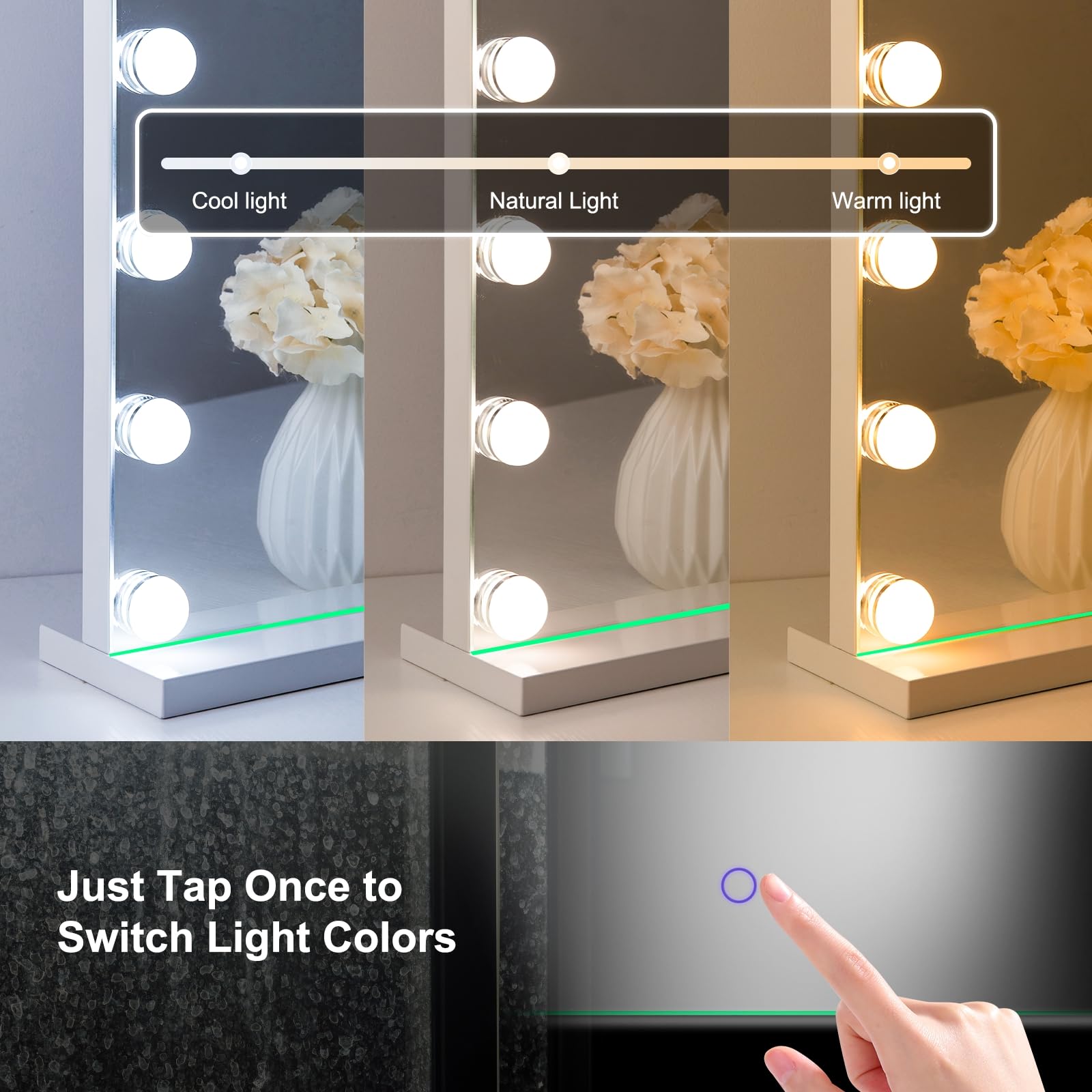 Amifiy Hollywood Vanity Mirror with Lights, 23"x18", 10x Magnification, 15 LED Bulbs, 3 Lighting Modes, White, Model HM5846