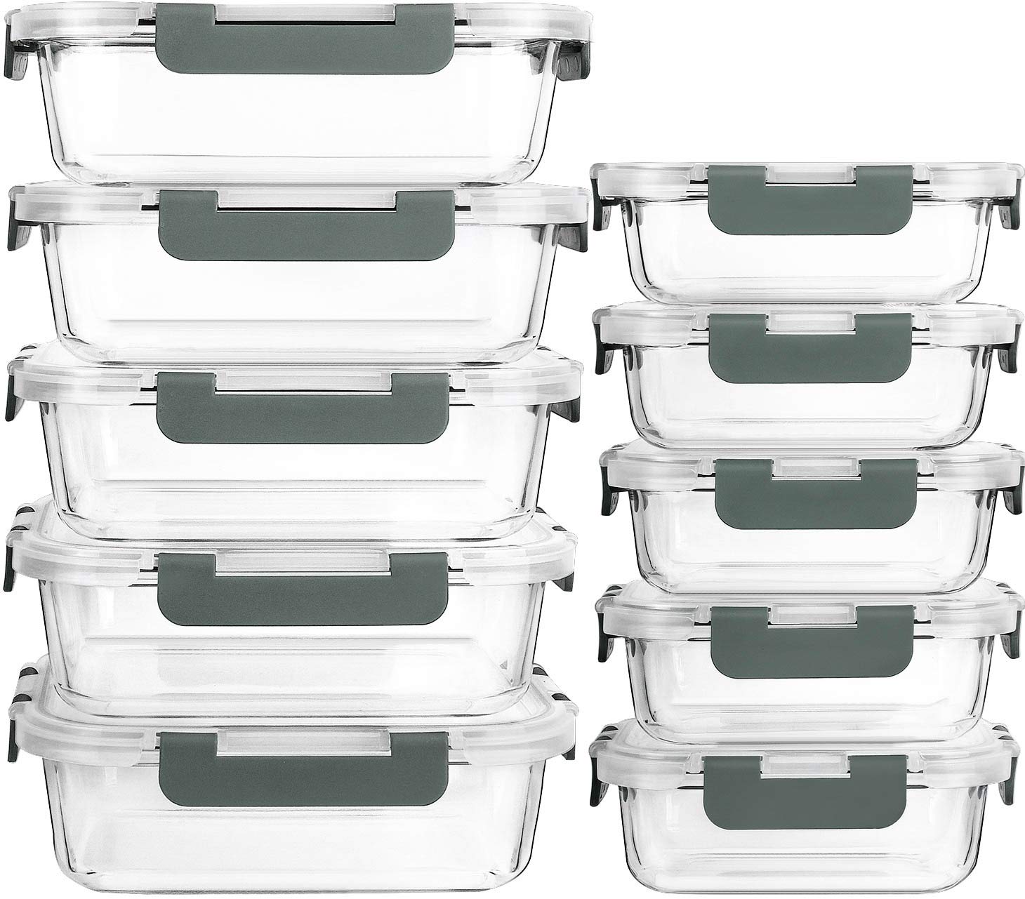 [10-Pack] Glass Meal Prep Containers With Lids-Mcirco Food Storage Containers With Snap Locking Lids, Airtight Lunch Containers,