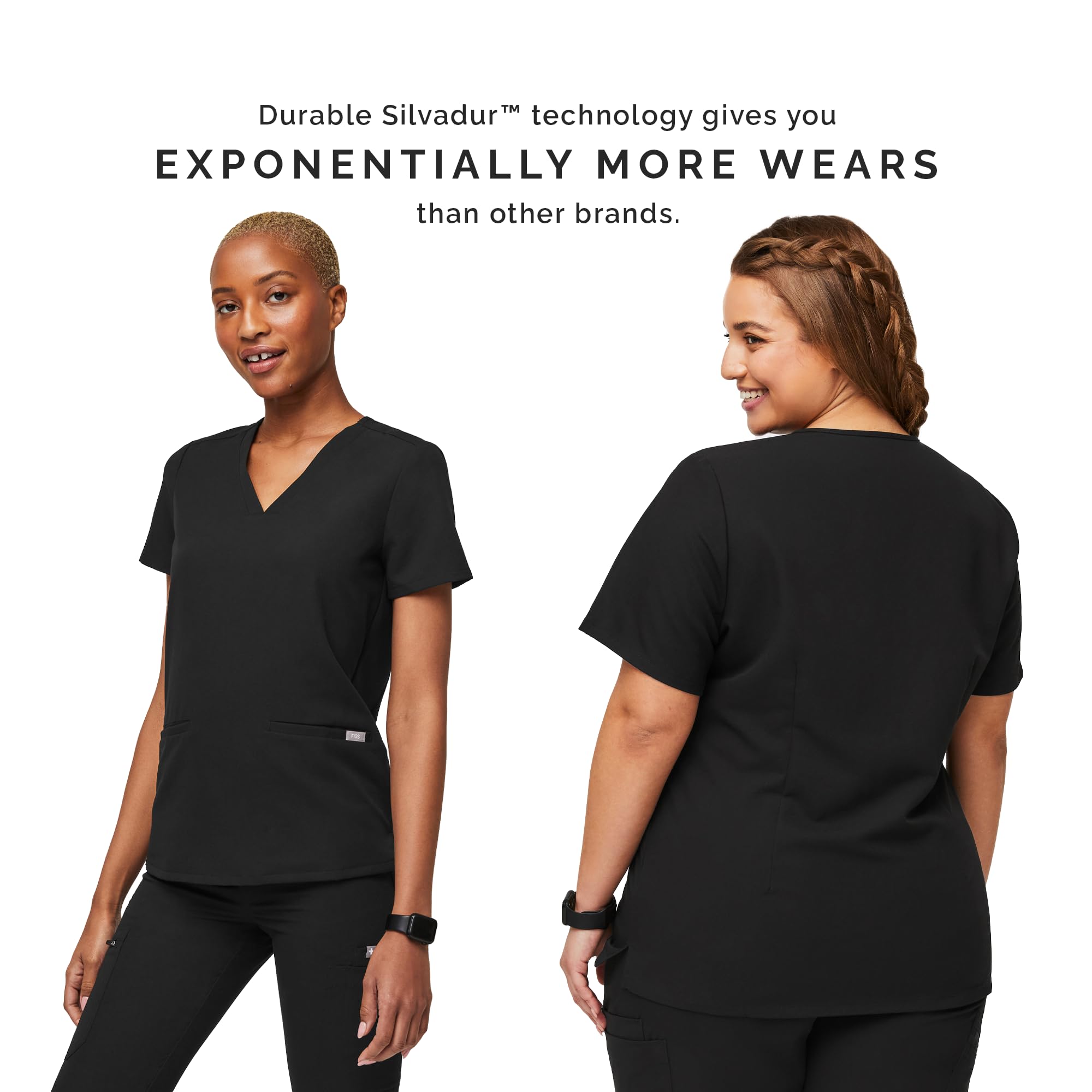 Figs Casma Three-Pocket Scrub Top For Women - Black, L