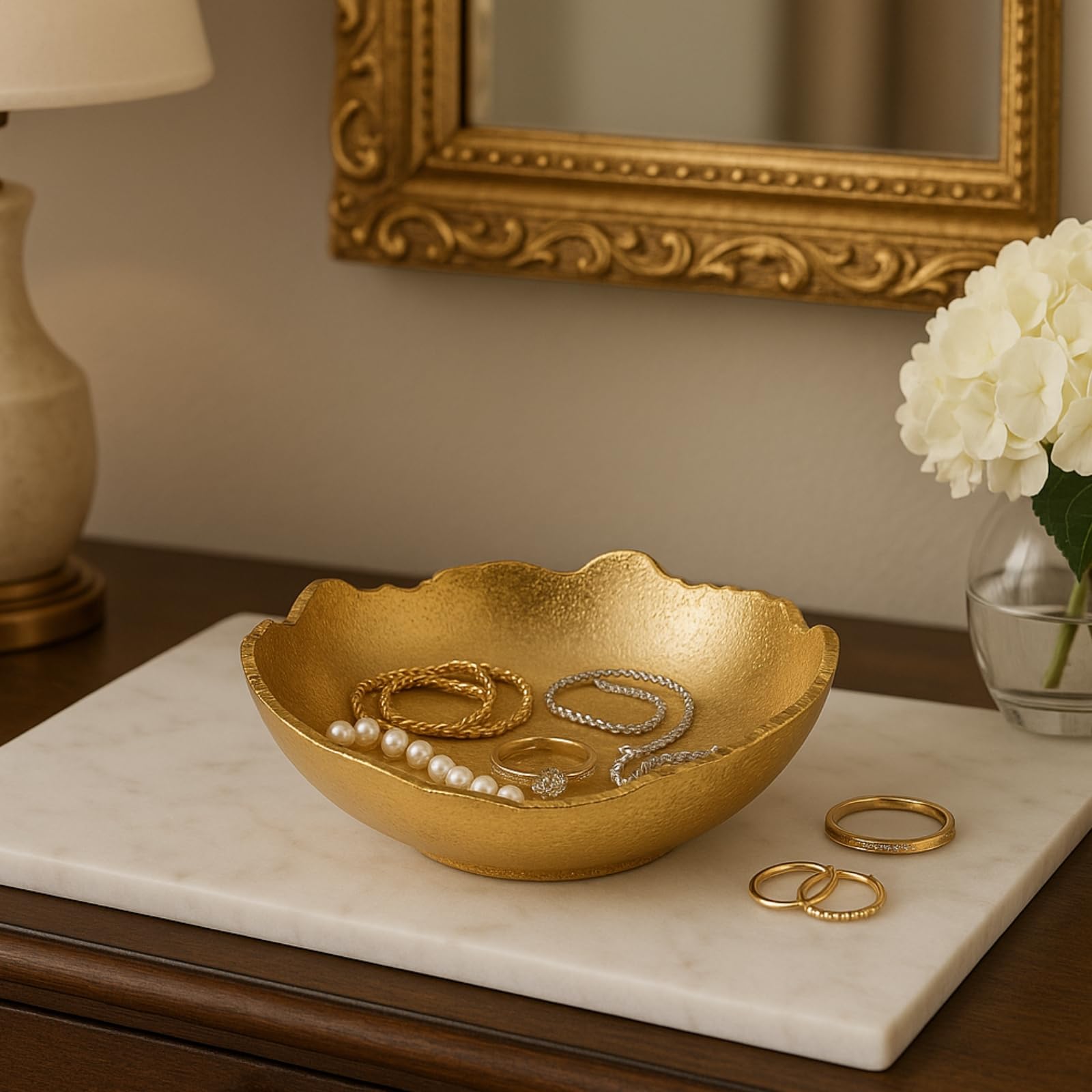 Decorative Gold Moon Decorative Metal Torn Hammered Asymmetrical Centerpiece Bowl