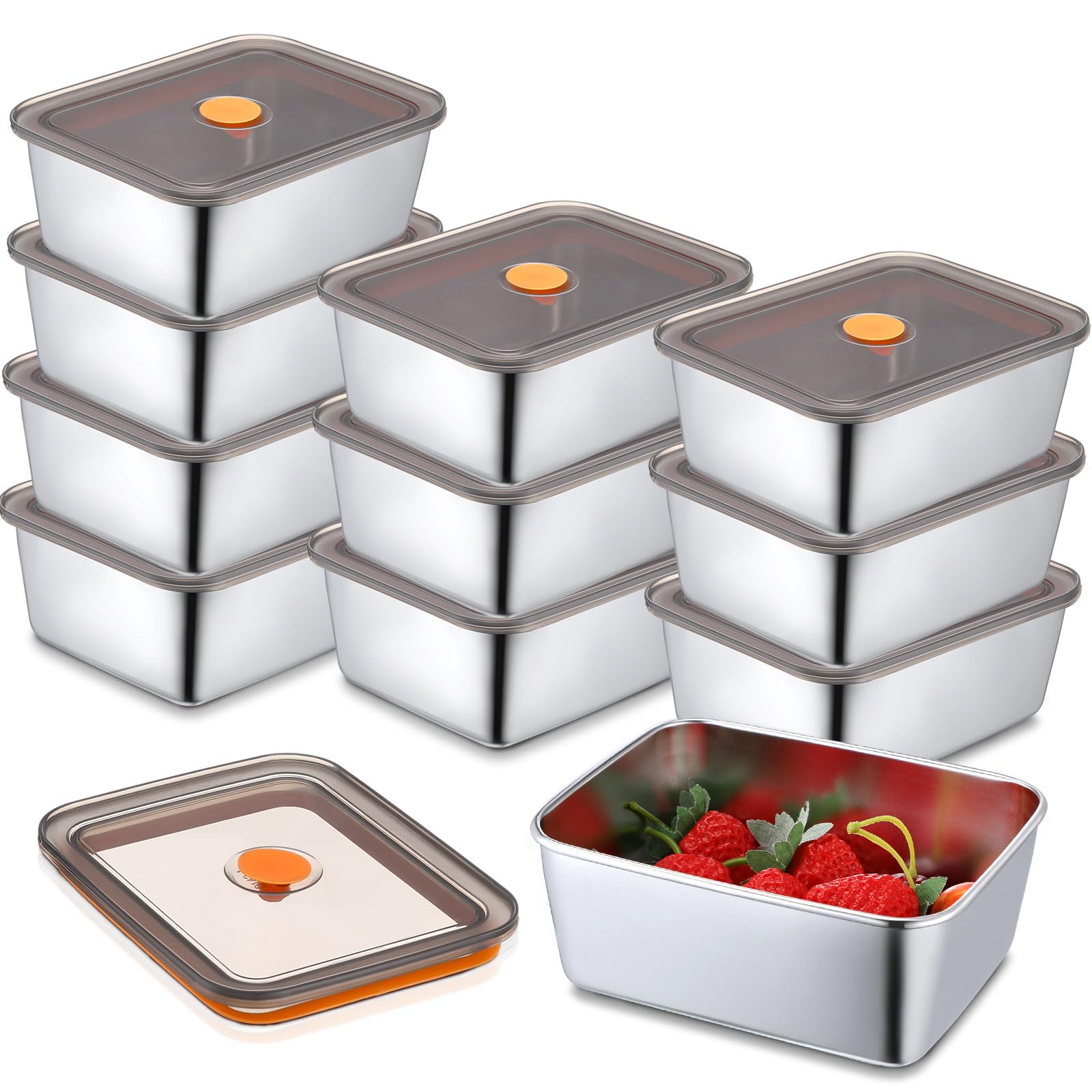 Layhit 10 Set Stainless Steel Food Containers with Lids Metal Marinating Snack Containers Box for Lunch, Leftovers, Dishwasher &
