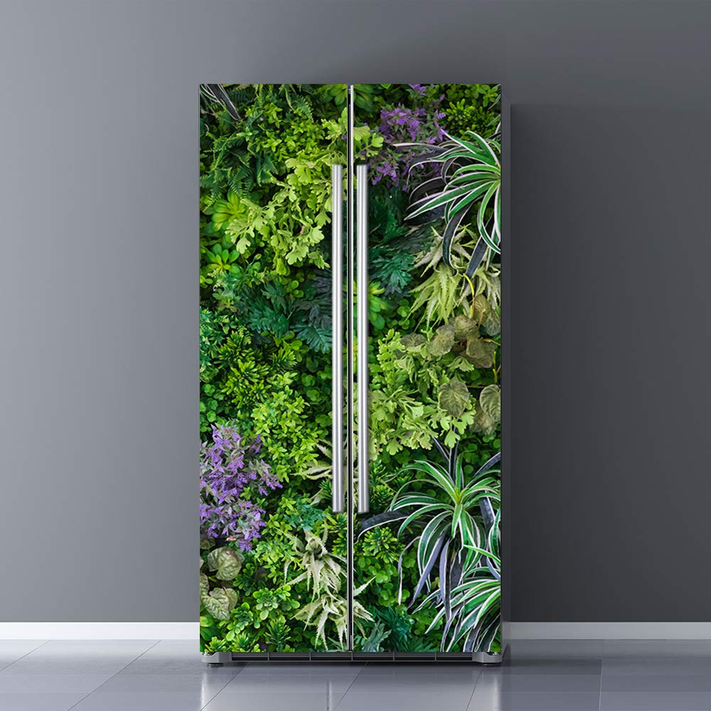 Nature Art Self Stick Vinyl Door Mural Sticker, Peel And Stick Removable Refrigerator Wrap Decal, Green Leaves, 32.3X78.7, 2 Pcs