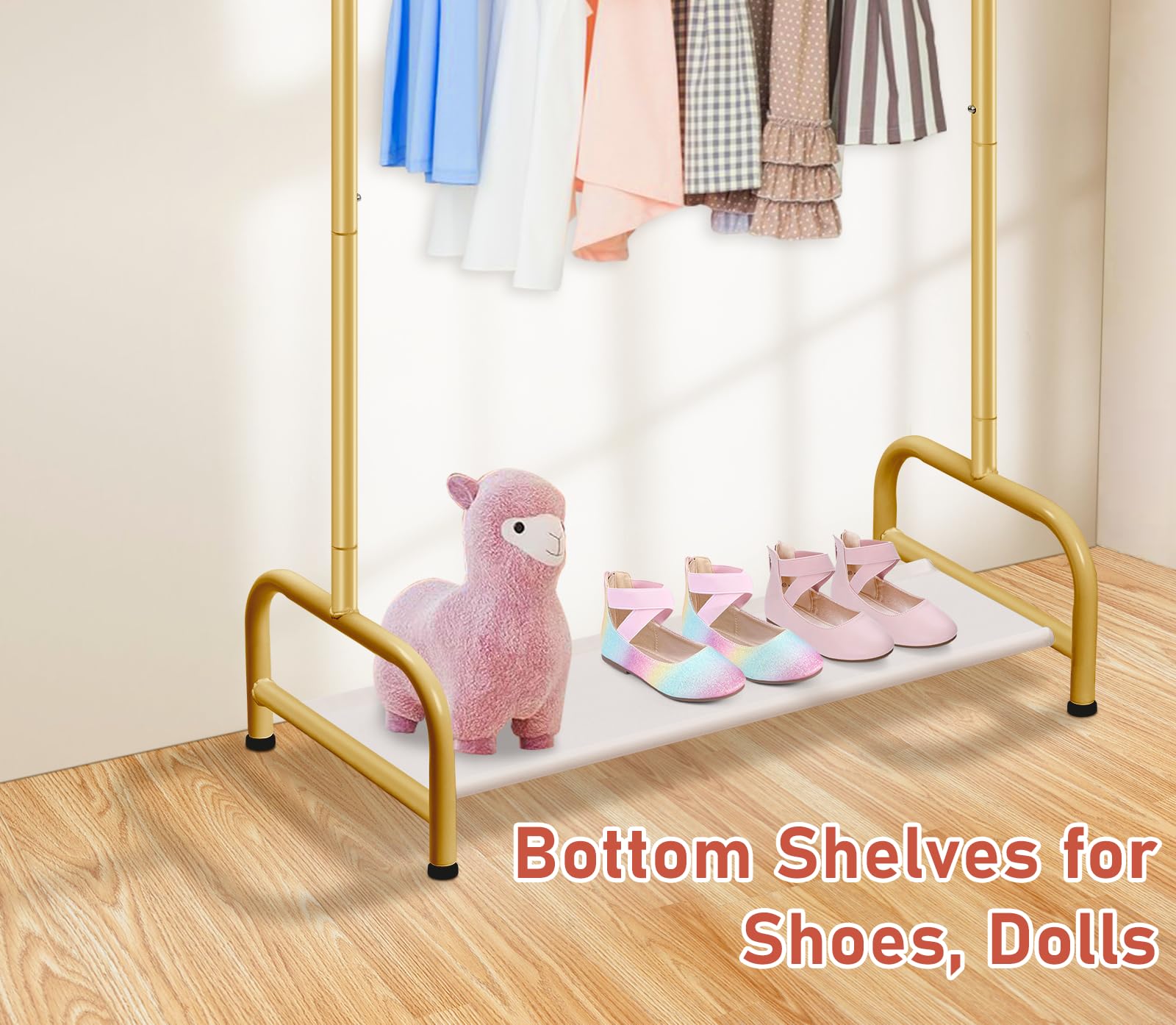 Sleeping Lamb Baby Clothing Rack, Small Kids Clothes Rack With Bottom Storage Shelf, Child Clothes Hanger Rack For Coats, Metal