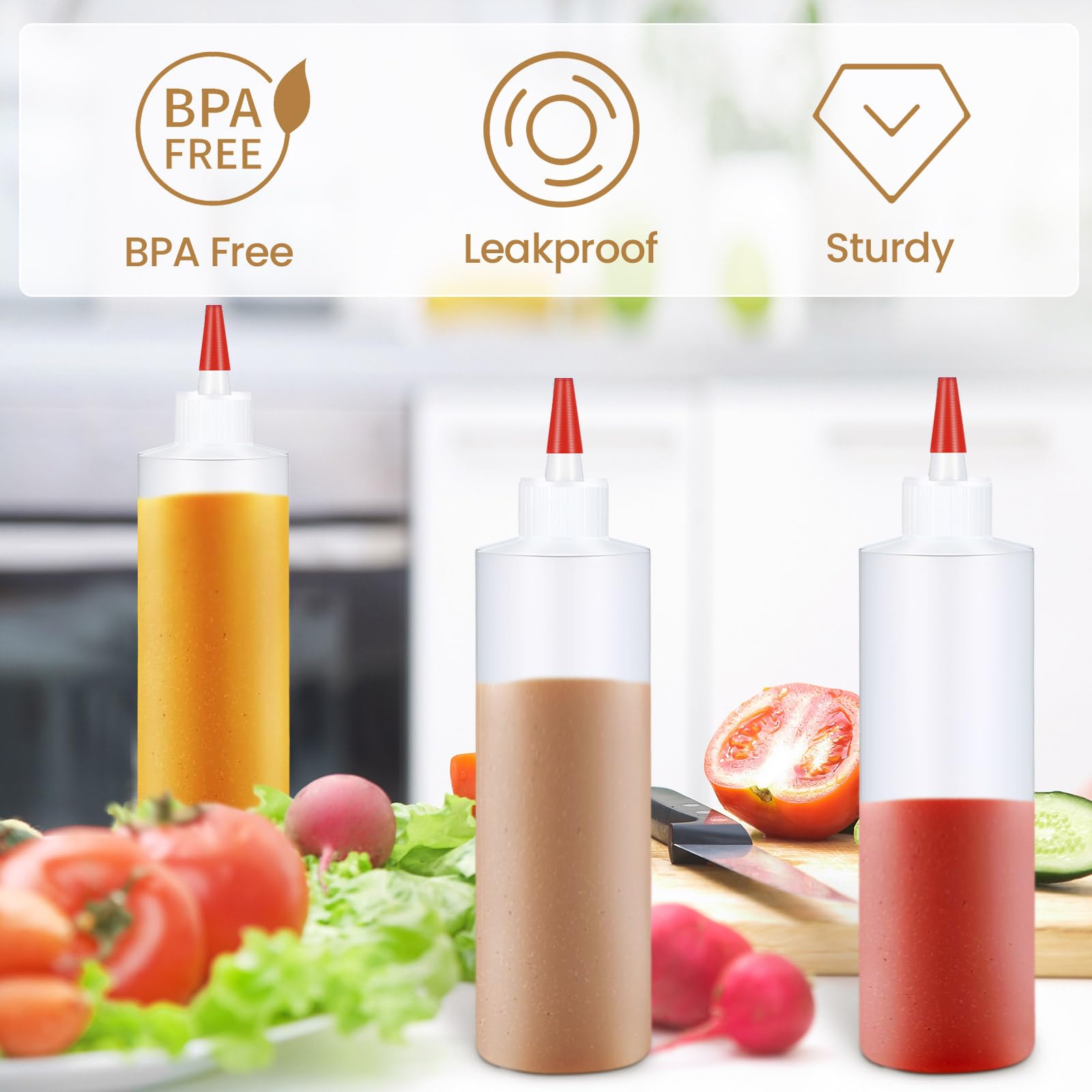 Yaomiao 30 Pack 16 Oz Plastic Squeeze Bottles For Condiments Sauces Empty Leak Proof Squeeze Bottles Squirt Containers With Red