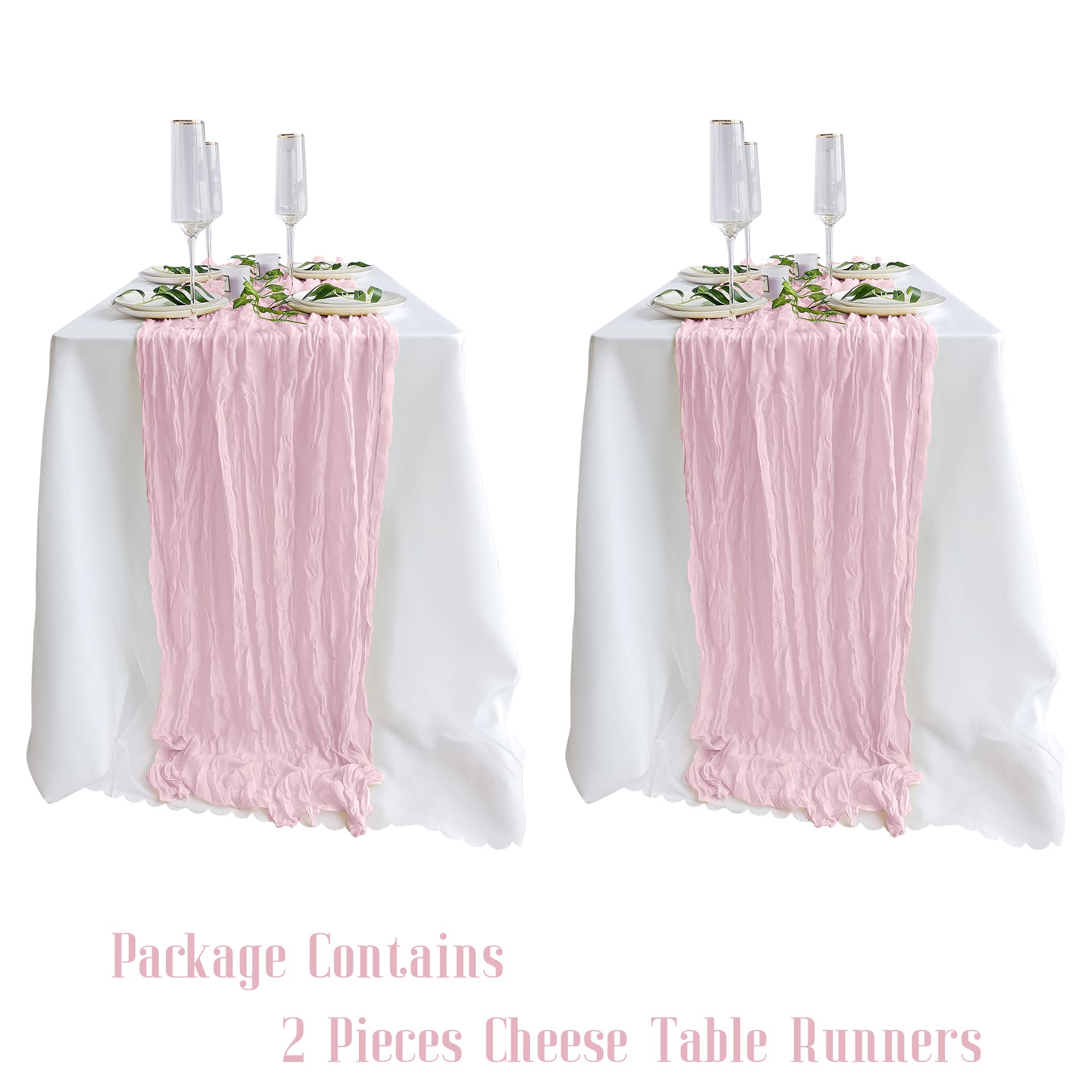 2 Pack Blush Cheesecloth Table Runners, 10Ft Baby Pink Gauze Table Runner Romantic Wedding Cheese Cloths Decor For Bridal Baby S