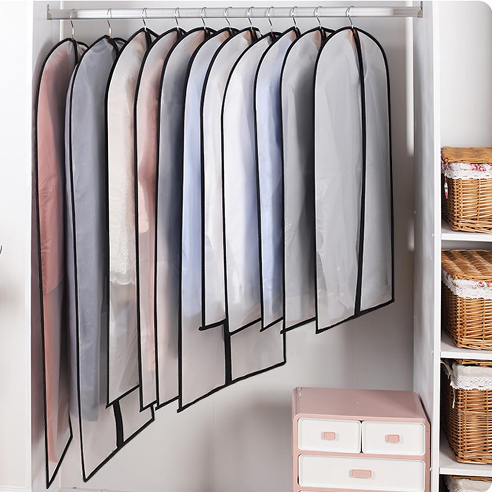 Clear Suit Bags For Closet Storage,40'' Garment Bag For Storage,12 Pack Garment Bags For Hanging Clothes,Breathable Lightweight
