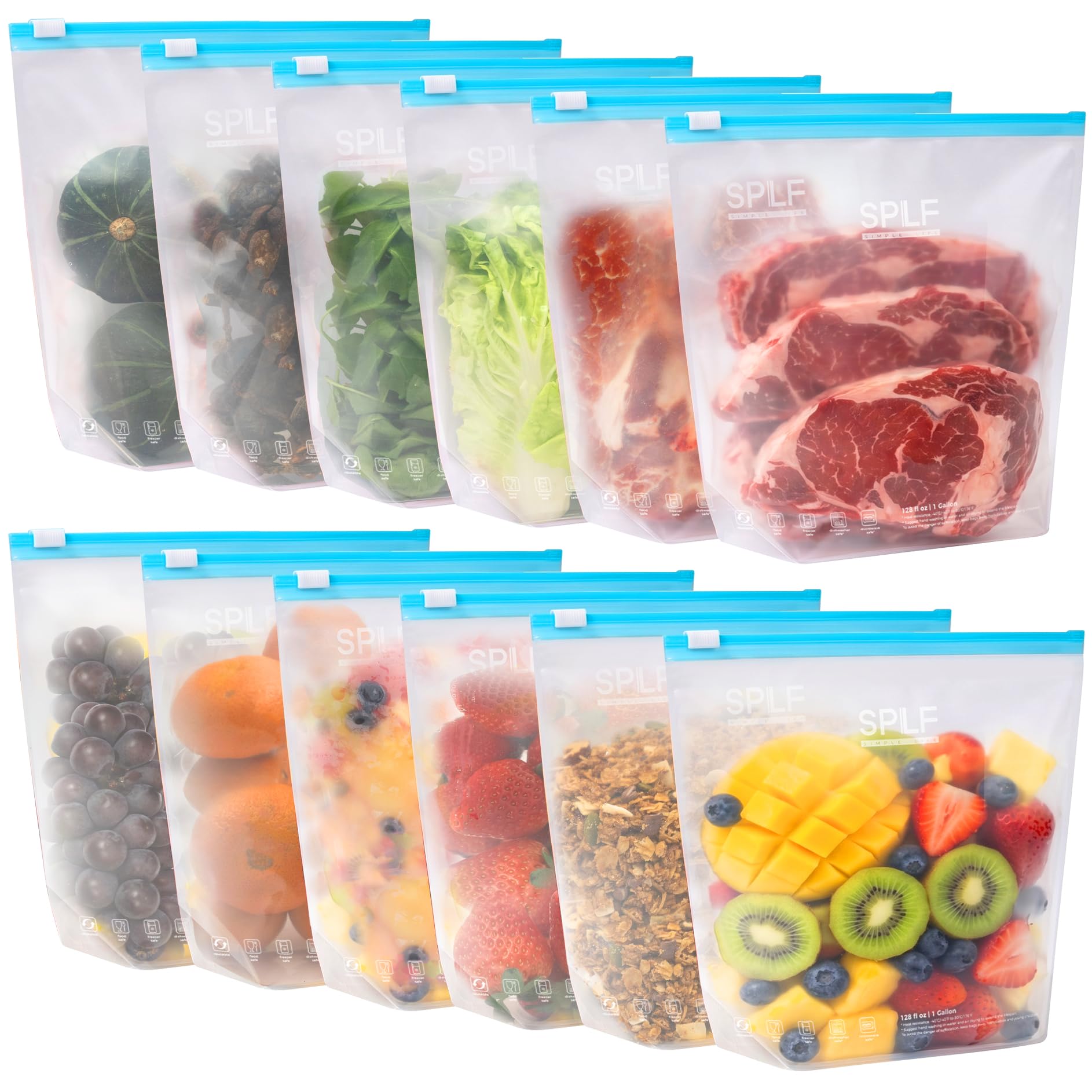 SPLF 12 Pack Reusable Slider Gallon Freezer Bags Dishwasher Microwave Safe