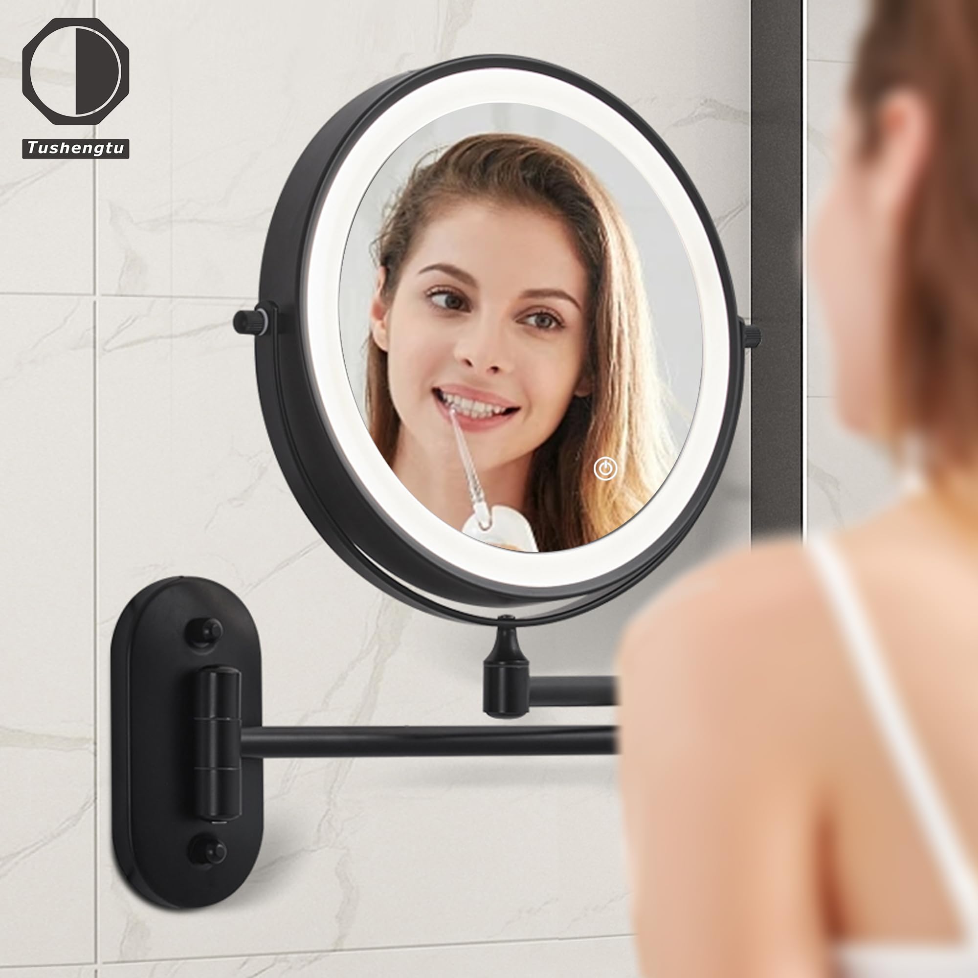 Tushengtu 8Wall Mounted Makeup Mirror With Led 10X Magnifying For Vanity, Bathroom, And Shaving - Usb Rechargeable,Adjustable Br