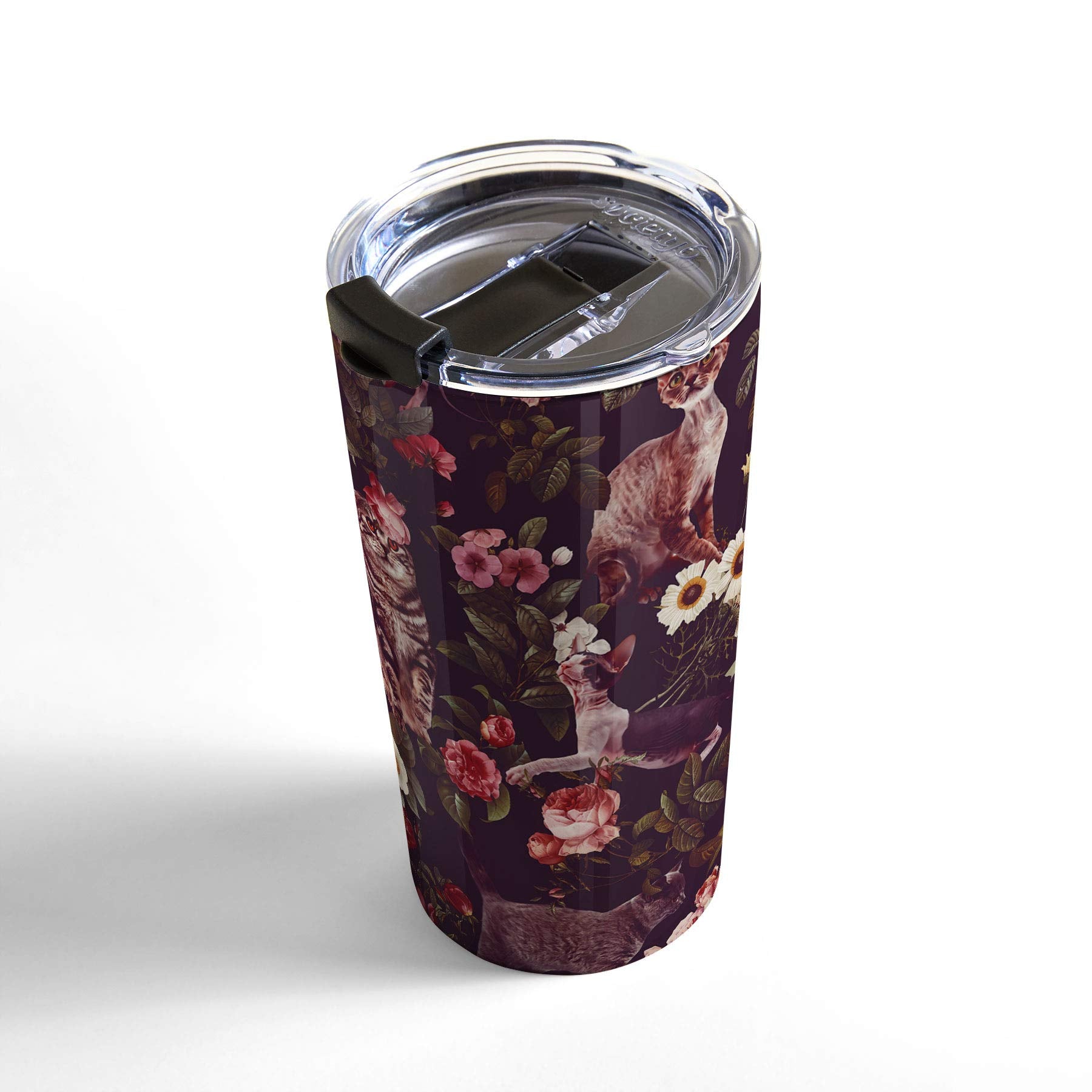 Society6 Burcu Korkmazyurek Cat And Floral Pattern Travel Mug, 20Oz, Cat And Floral