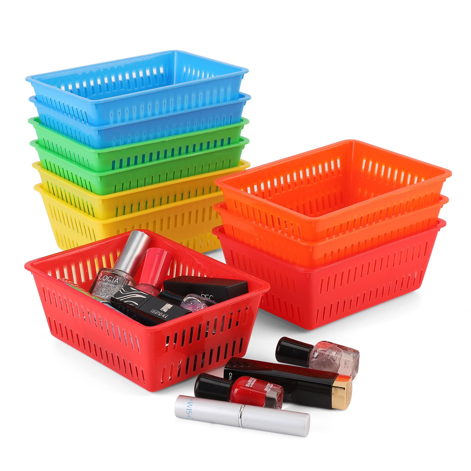 10 Pack Mini Storage Baskets Bins, Plastic Organizer Basket, Colorful Shelf And Desk Make-Up Storage Crate Organizing Containers