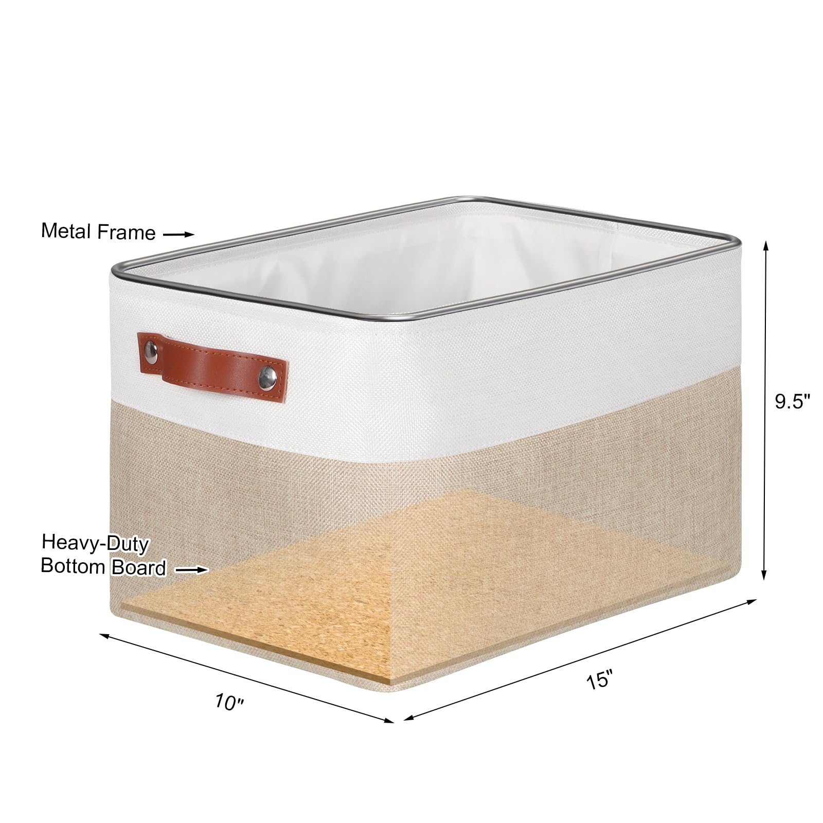 Univivi 15 Inch Foldable Fabric Storage Baskets 4Pc Rectangle Storage Bins With Pu Handles|Hard Bottom Large Organizer Basket Fo