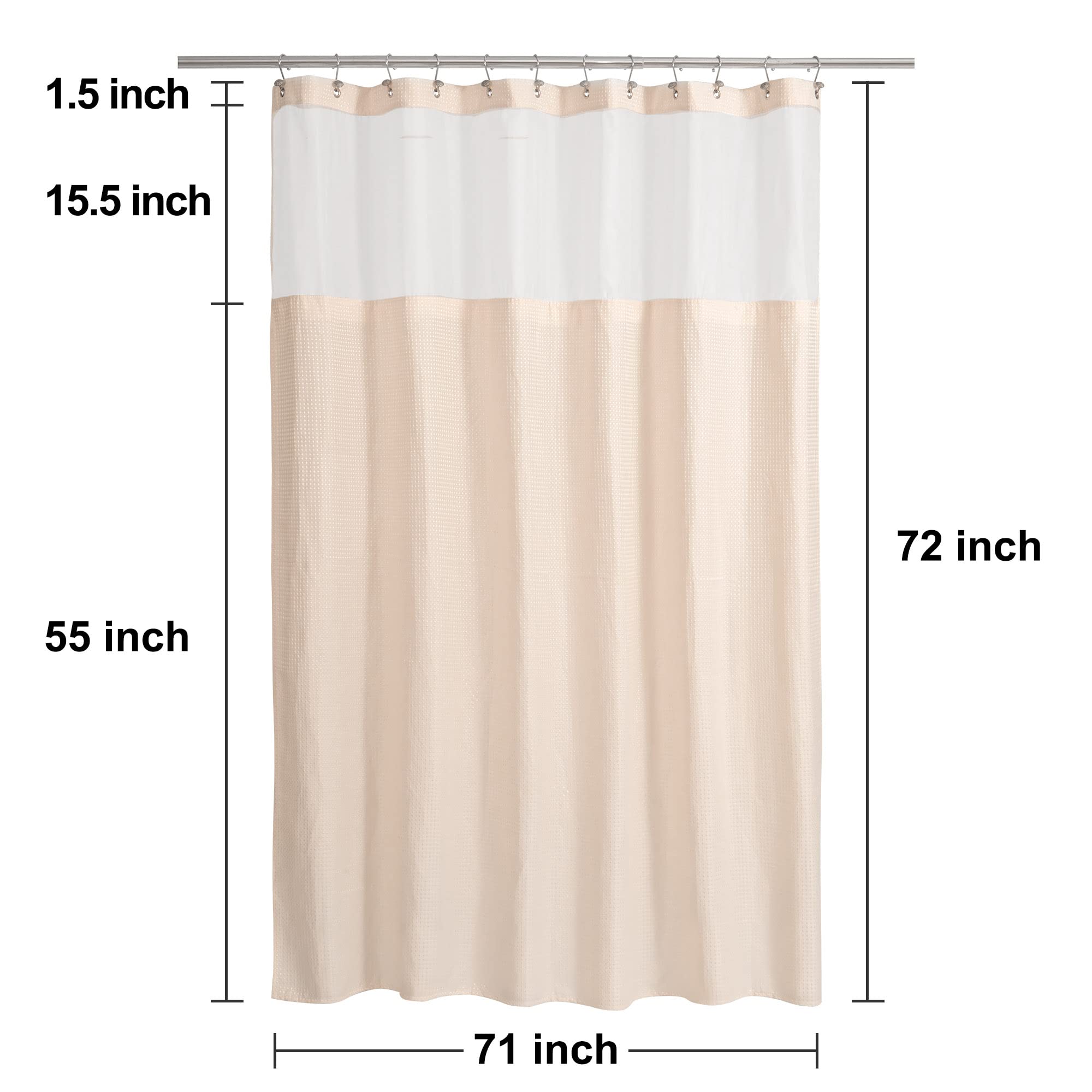 N&Y HOME Waffle Weave Pink Shower Curtain with Snap-in Fabric Liner & 12 Metal Hooks Set - Hotel Style  Waterproof & Washable  Heavyweight Fabric & Mesh Top Window - 71x72  Rosewater Pink