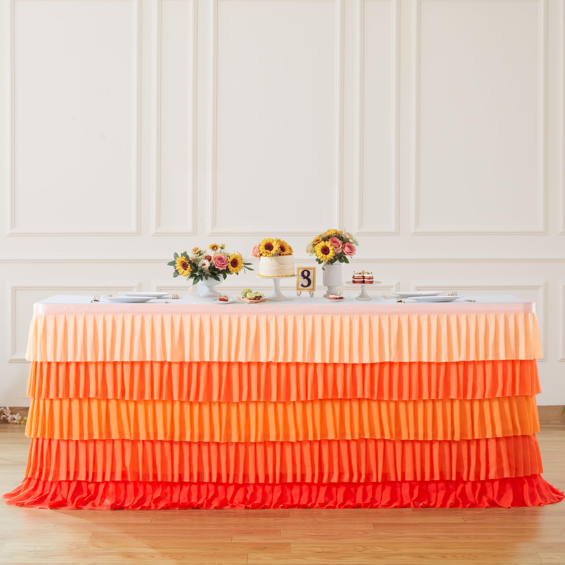 Orange Table Skirt Ruffle Fall Tablecloth for Rectangle Table 9ft Thanksgiving Christmas Birthday Party Baby Shower