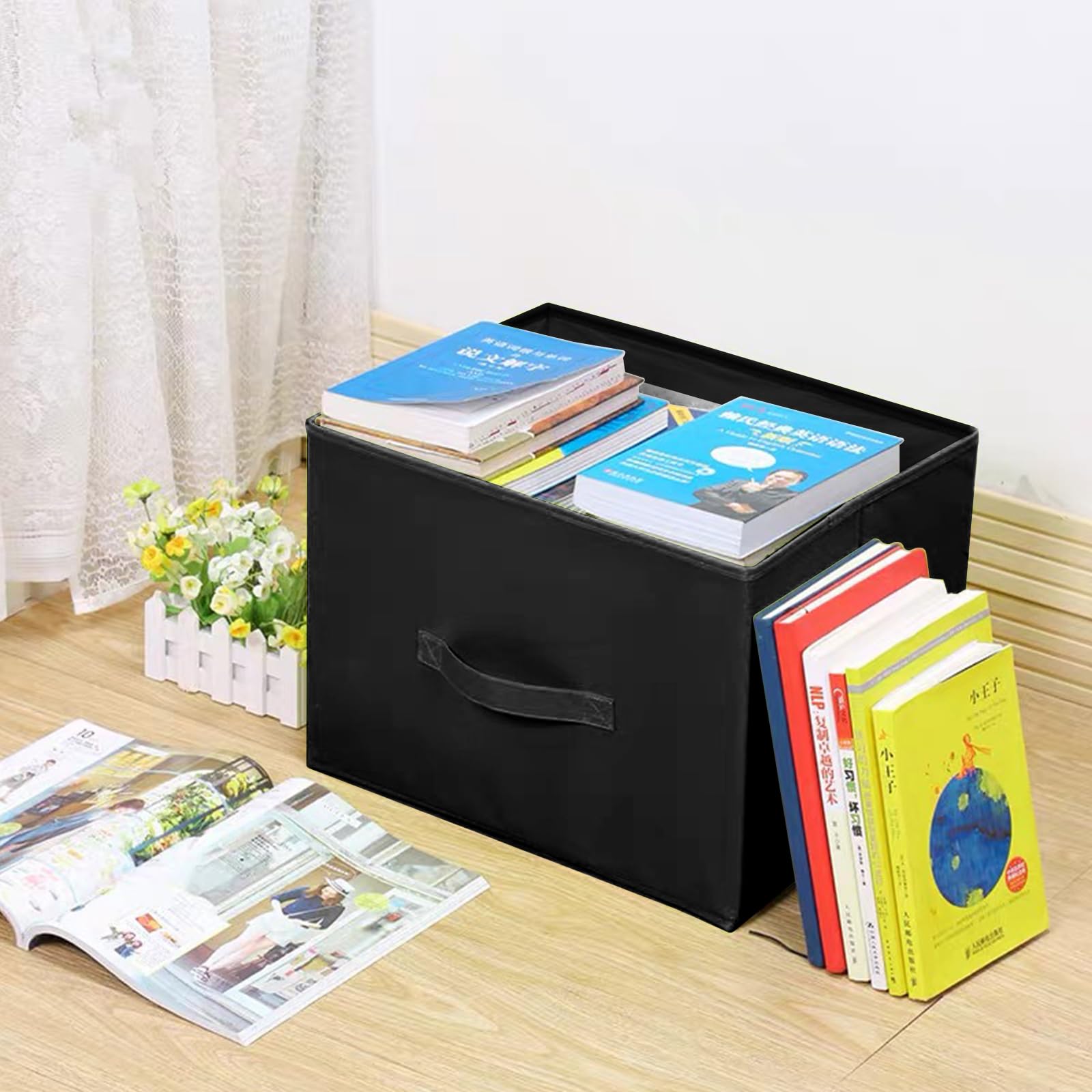 Ebigic Small Storage Bins[6 Pack] 9.0''X7.5''X7.5'' Small Size Fabirc Foldable Closet Toy Organizer Collapsible Cloth Black