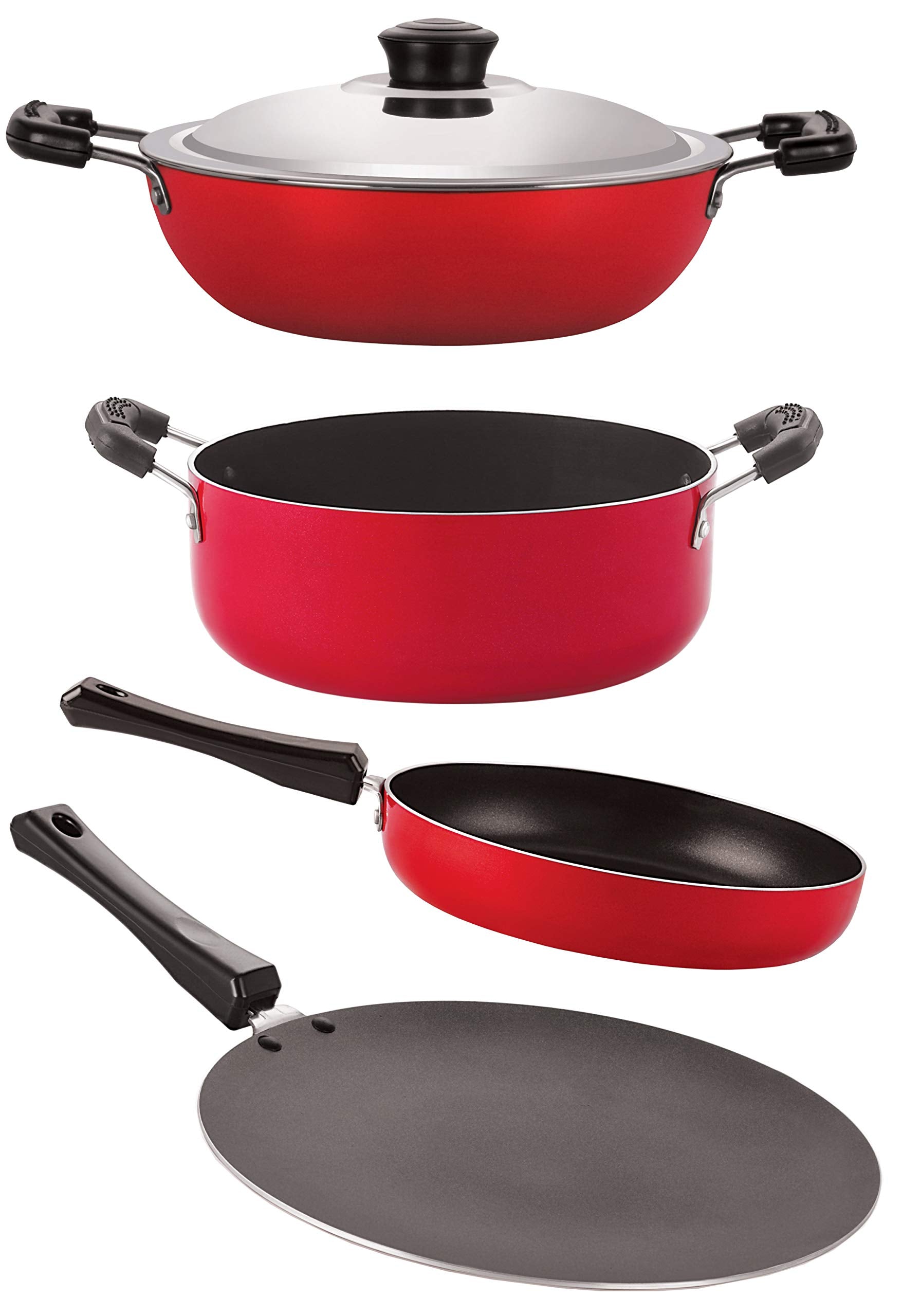Nirlon Nonstick Cookware Pots & Pan Combo 4 Pieces Set With Bakelite Handle(Ct12_Fp10_Dkd(M)_Cs24)