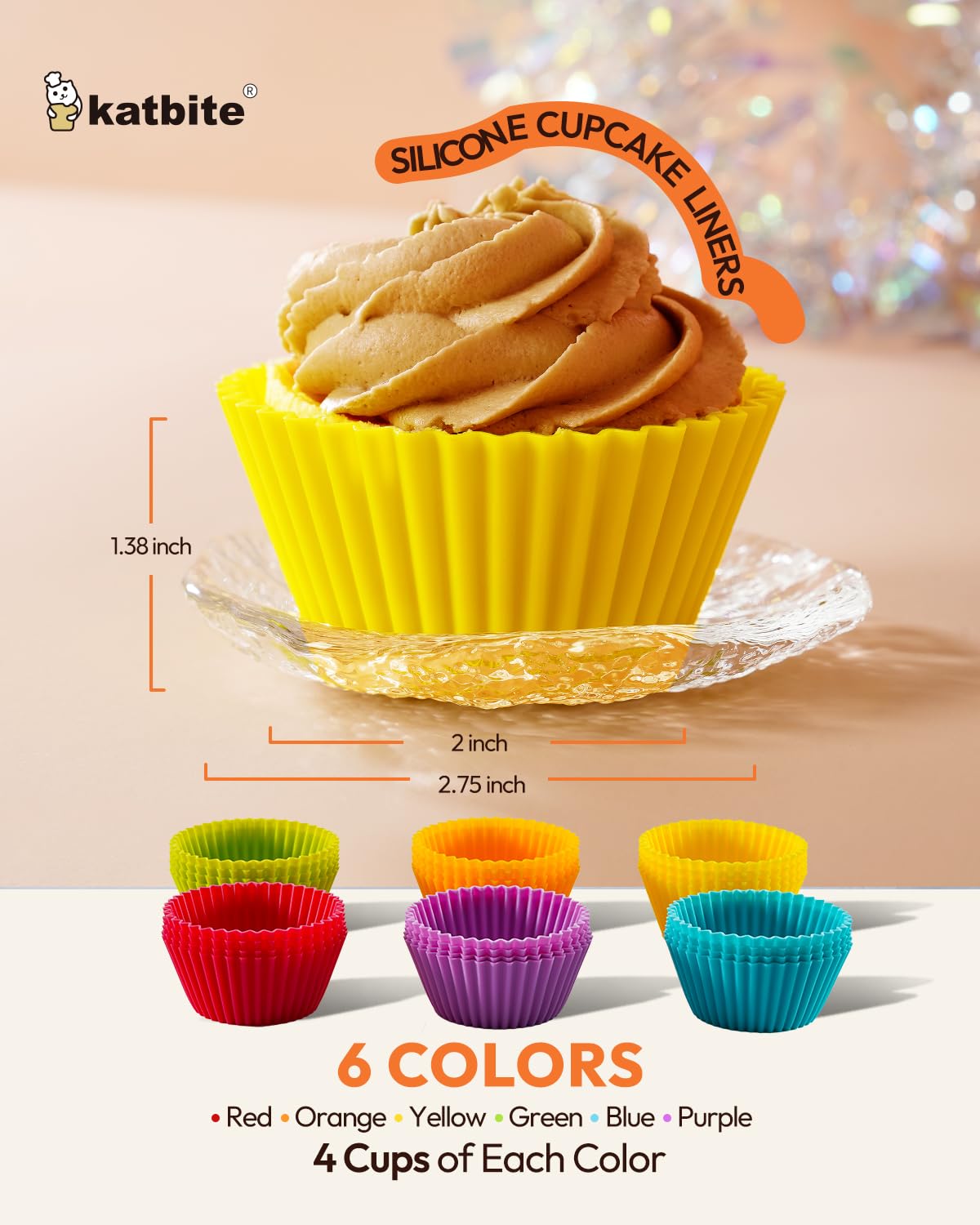 Katbite Reusable Silicone Baking Cups 24 Pack - Non-Stick Muffin Cupcake Liners Set, Thick & Heavy Duty Cupcake Molds - Perfect