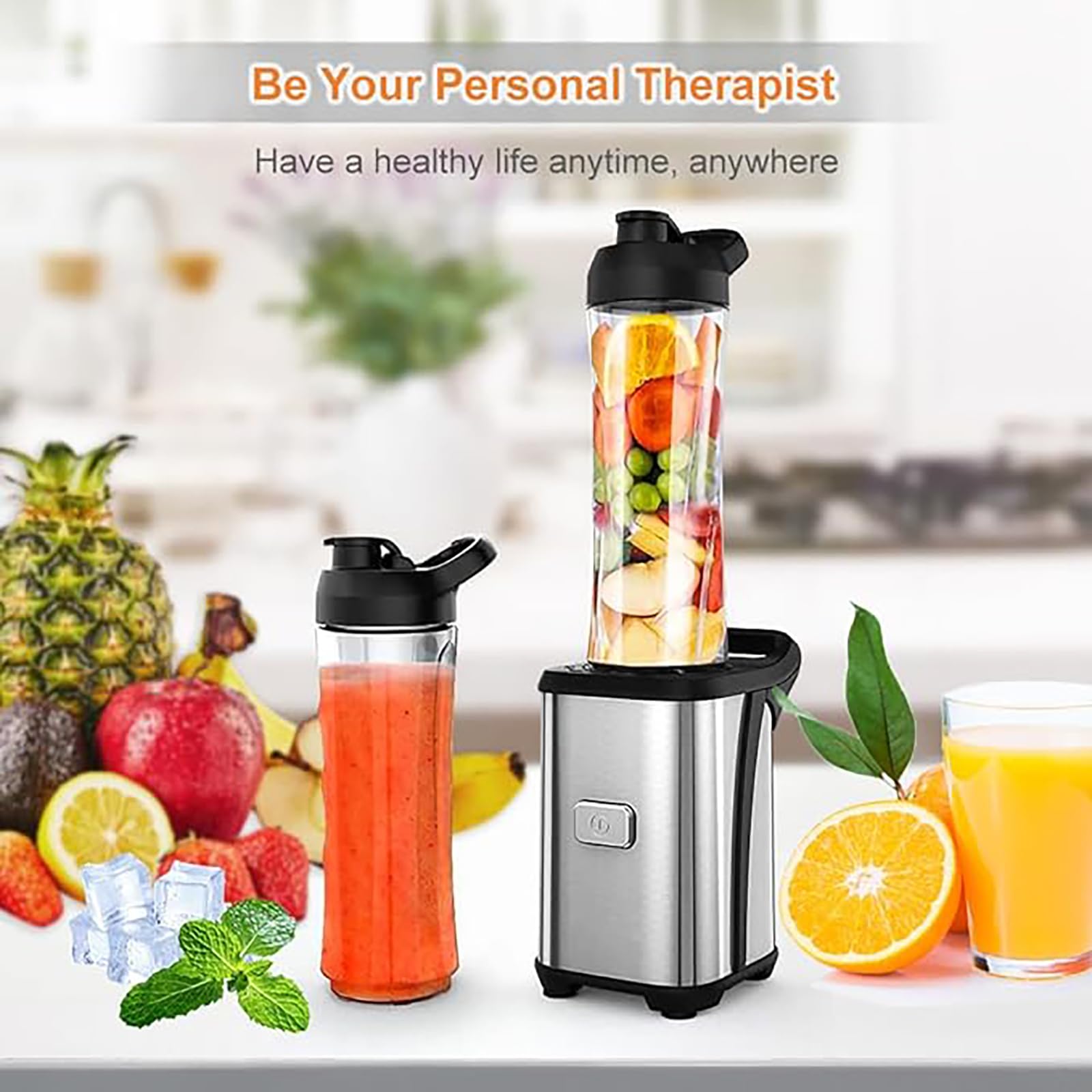 Enfmay 300W Mini Smoothie Maker  Smoothie Blender with 2 x 600ML BPA Free Tritan Plastic Bottles  Portable Stand Mixer  Stainless Steel Blender for Shake  Smoothie and Baby Food  Silver
