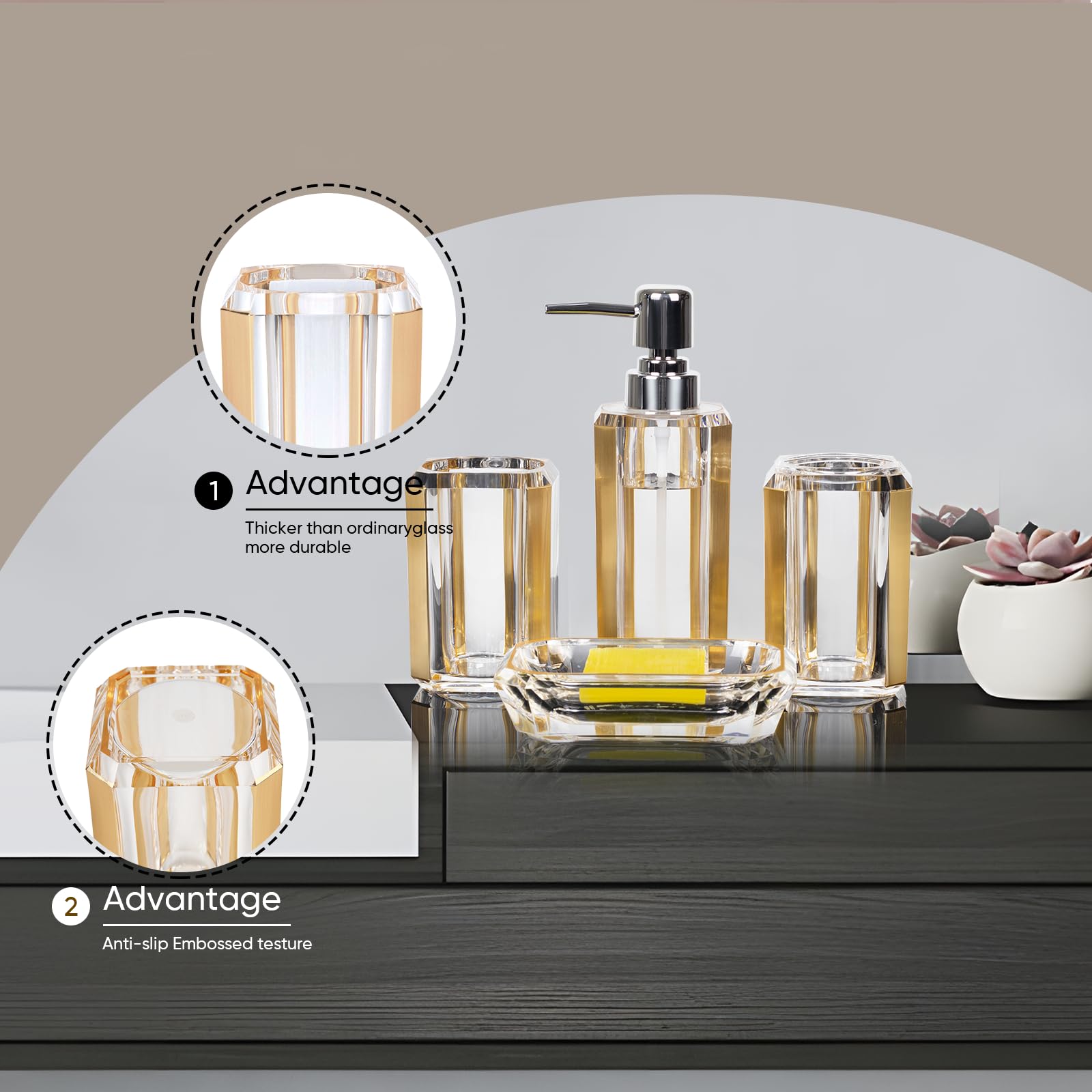 4-Piece Premium Acrylic Bathroom Accessory Set-Hand Sanitizer Bottle Lotion Can Bathroom Suit Separate Bottle Soap Box Mouthwash