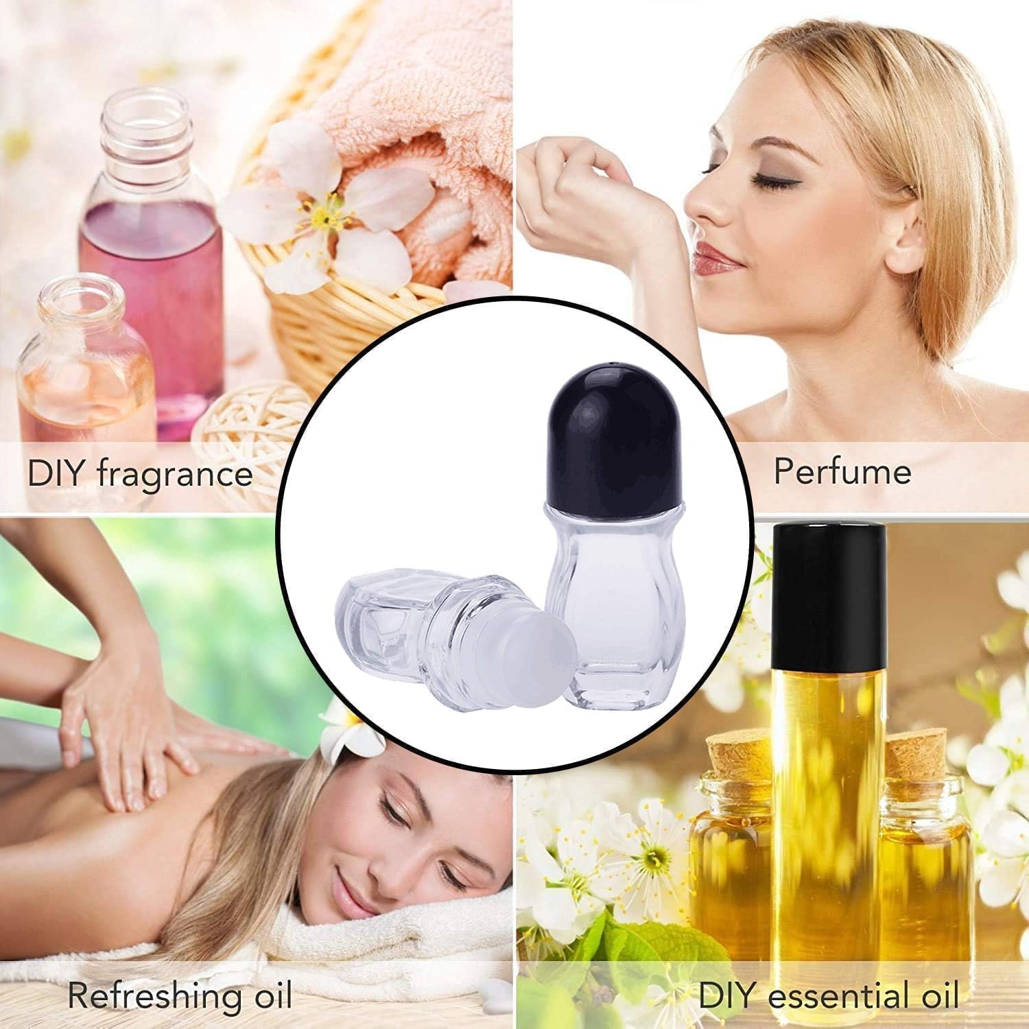 2Pcs Glass Empty Roller Bottles With Plastic Roller Ball, Deodorant Roll On Bottles Containers Leak Proof Massage Roller Ball Bo