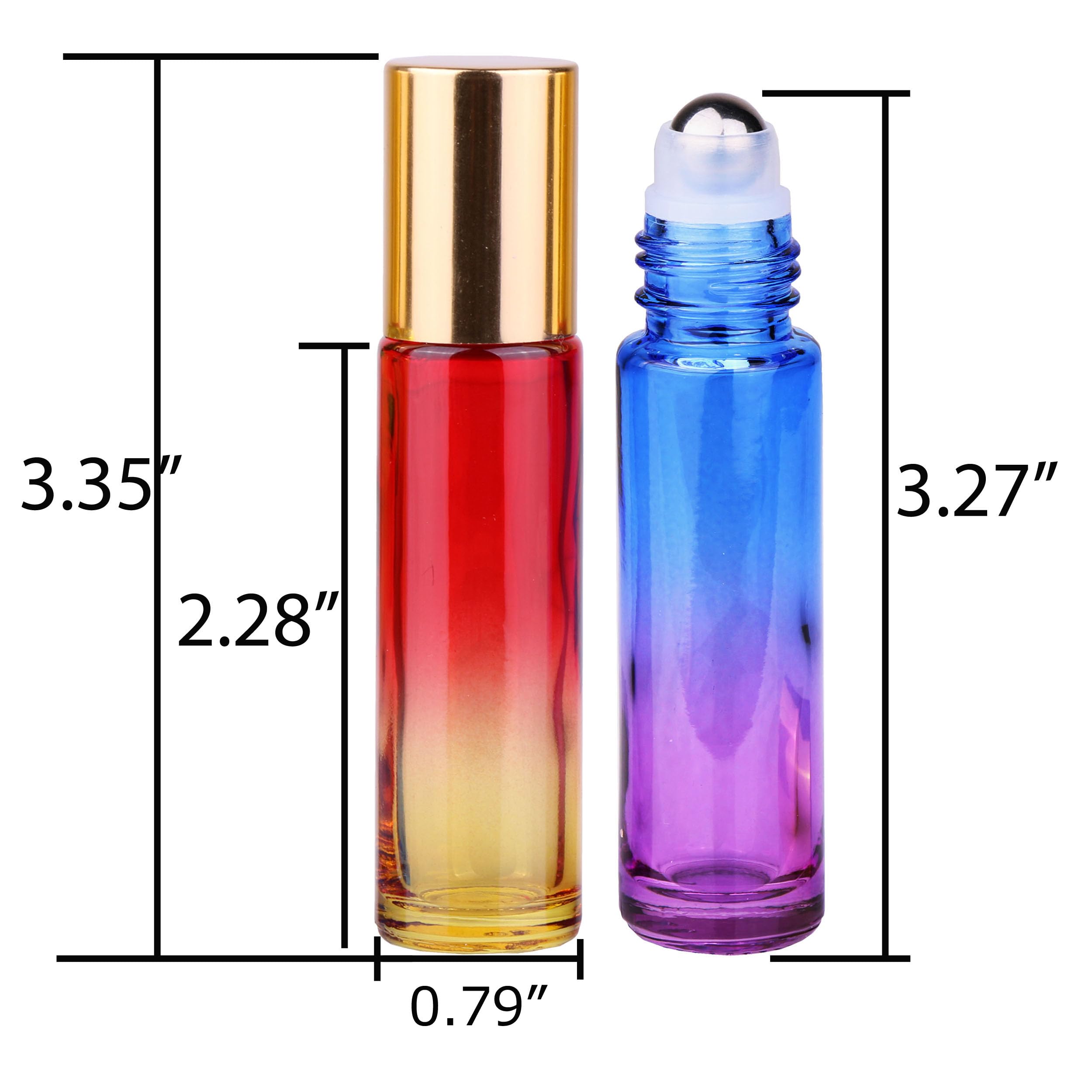 Inice 24 10Ml Essential Oils Roller Bottles Gradient Color Thick Glass Roll On Bottle Golden Metal Cap For Travel