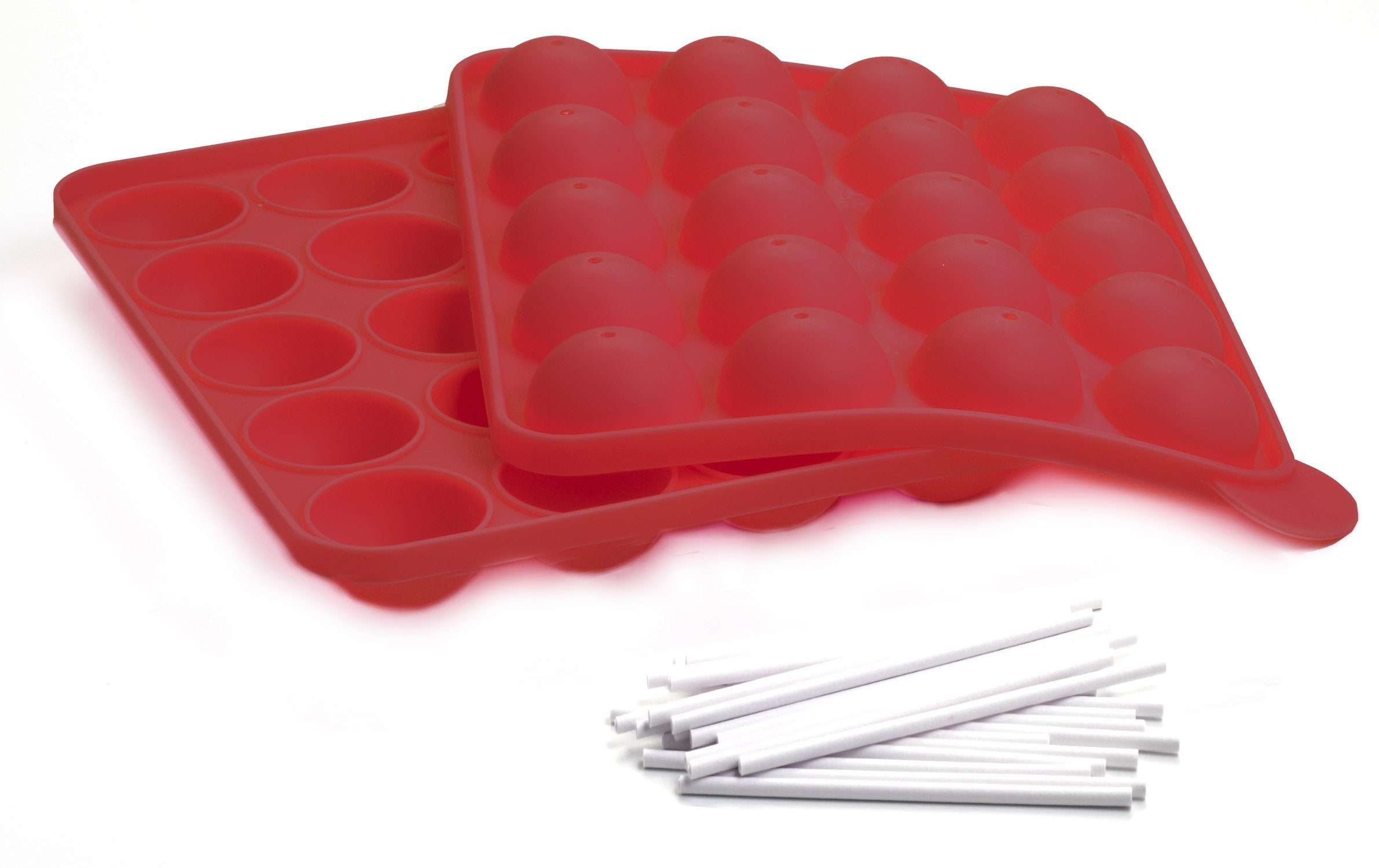 Norpro 3602 Silicone Cake Pop Pan With 20 Reusable Plastic Sticks, Red, One Size