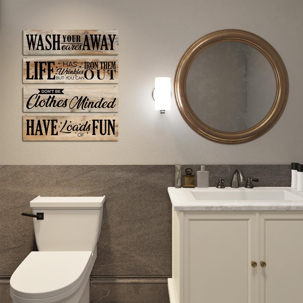 4 Pcs Laundry Room Decors, Four Pieces Hanging Wall Plaques, Funny Laundry Room Wall Art, Farmhouse Laudry Quotes Sign, Wall Dec