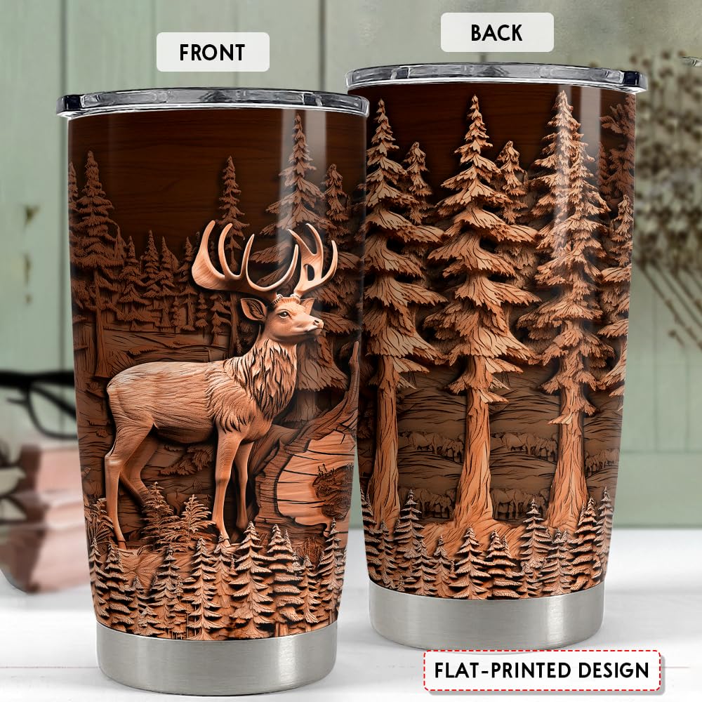 SANDJEST Deer Tumbler 20oz Stainless Steel Insulated Tumblers Coffee Travel Mug Cup Deer Gifts for Men Gift for Birthday Christm