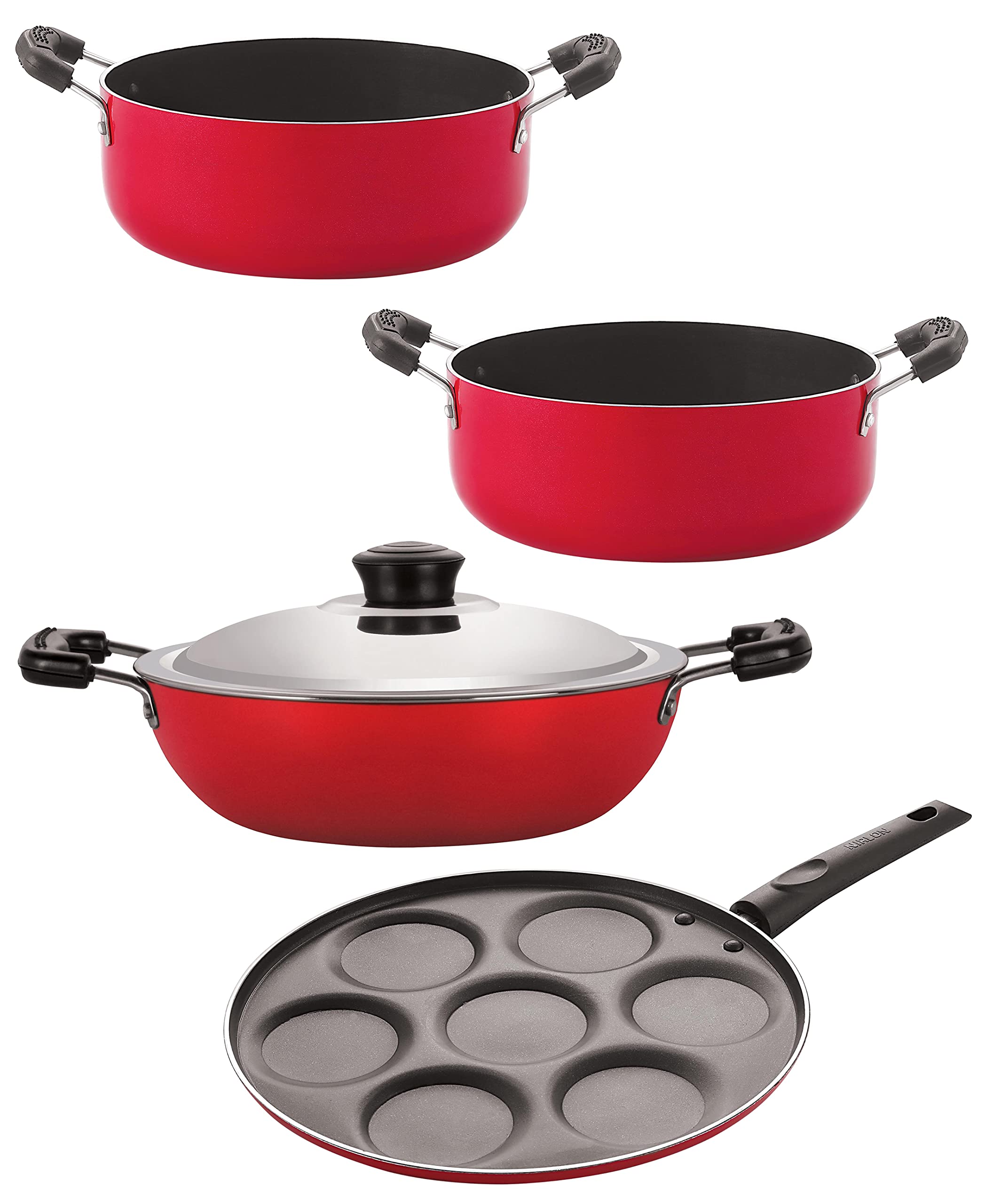 Nirlon Aluminium Non Stick Non Induction Cookware Set Of 4 Pieces (Dkd(M)_Up7_Cs26_Cs24)